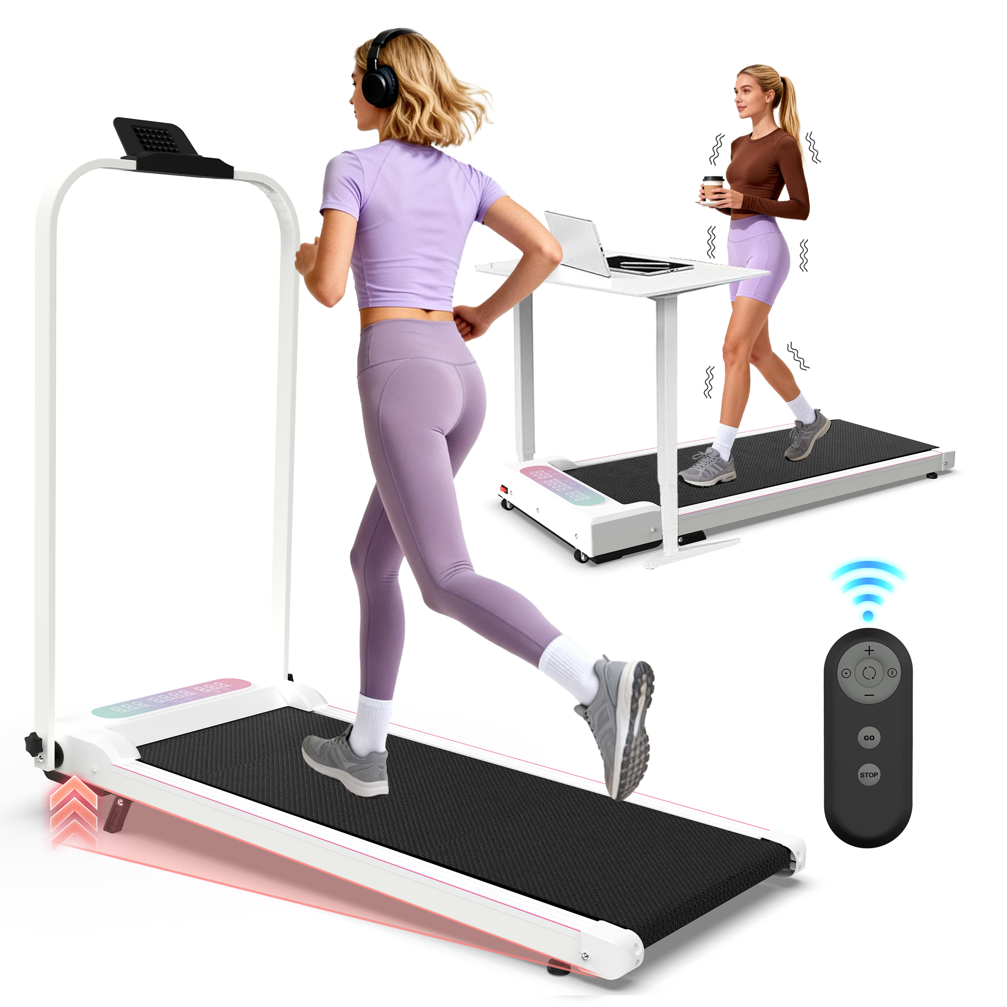 Cinta de correr plegable 2 en 1, con manillar e inclinación, control remoto