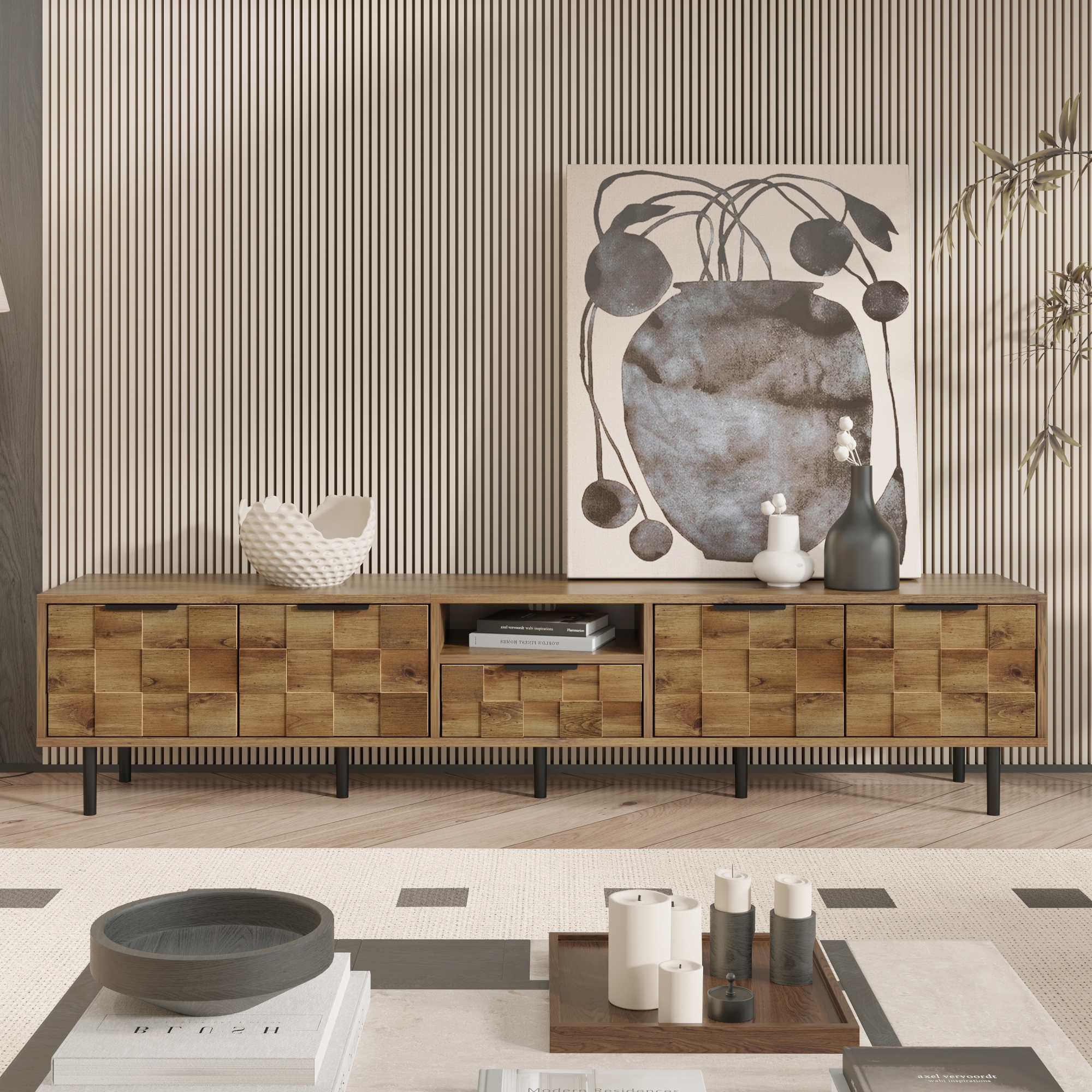 Mueble para TV de 78 pulgadas de madera con almacenamiento