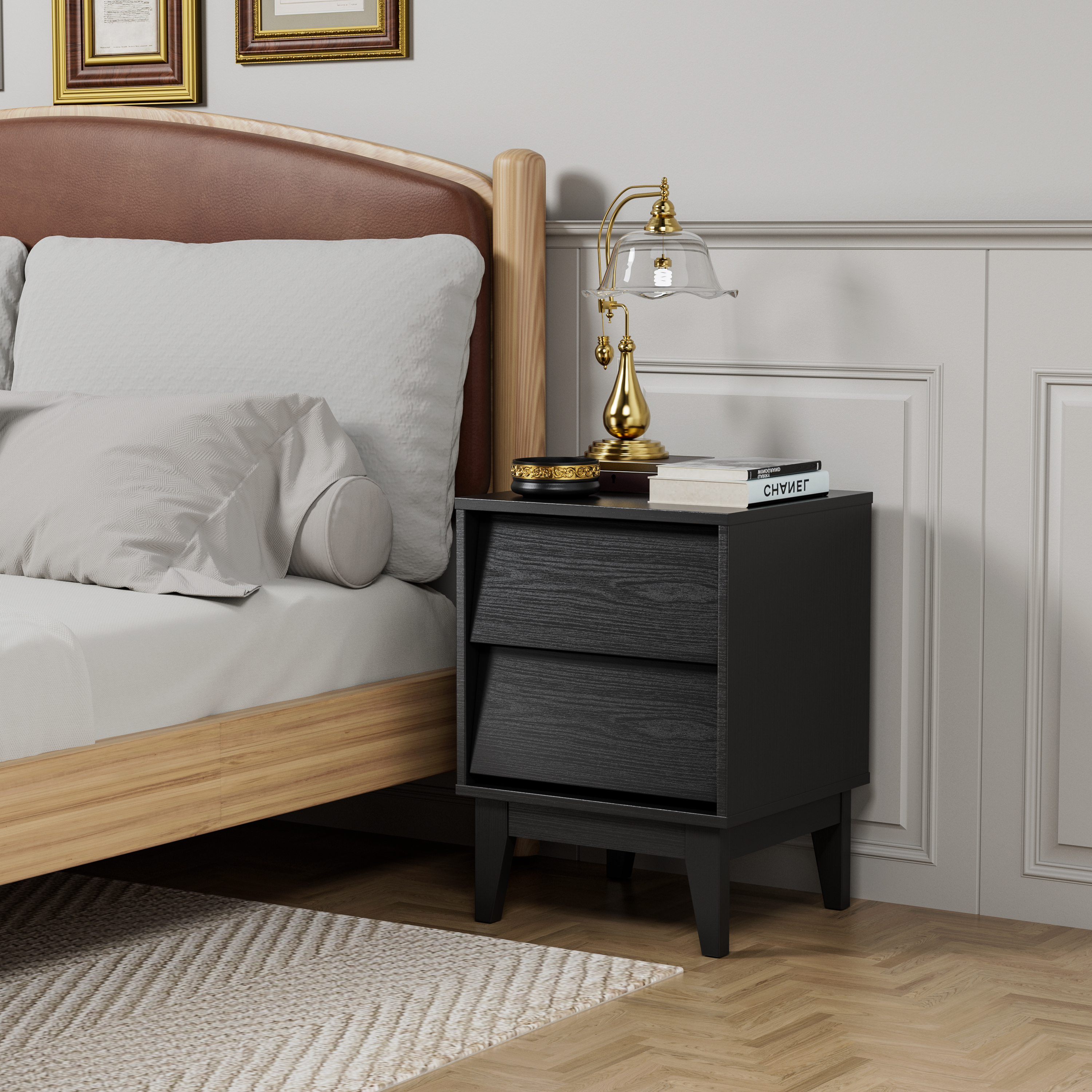 2 Set Nightstands Features Vintage-style And Bevel Design, Made Of MDF, Mid Century Modern Nightstand, Night Stand For Bedroom