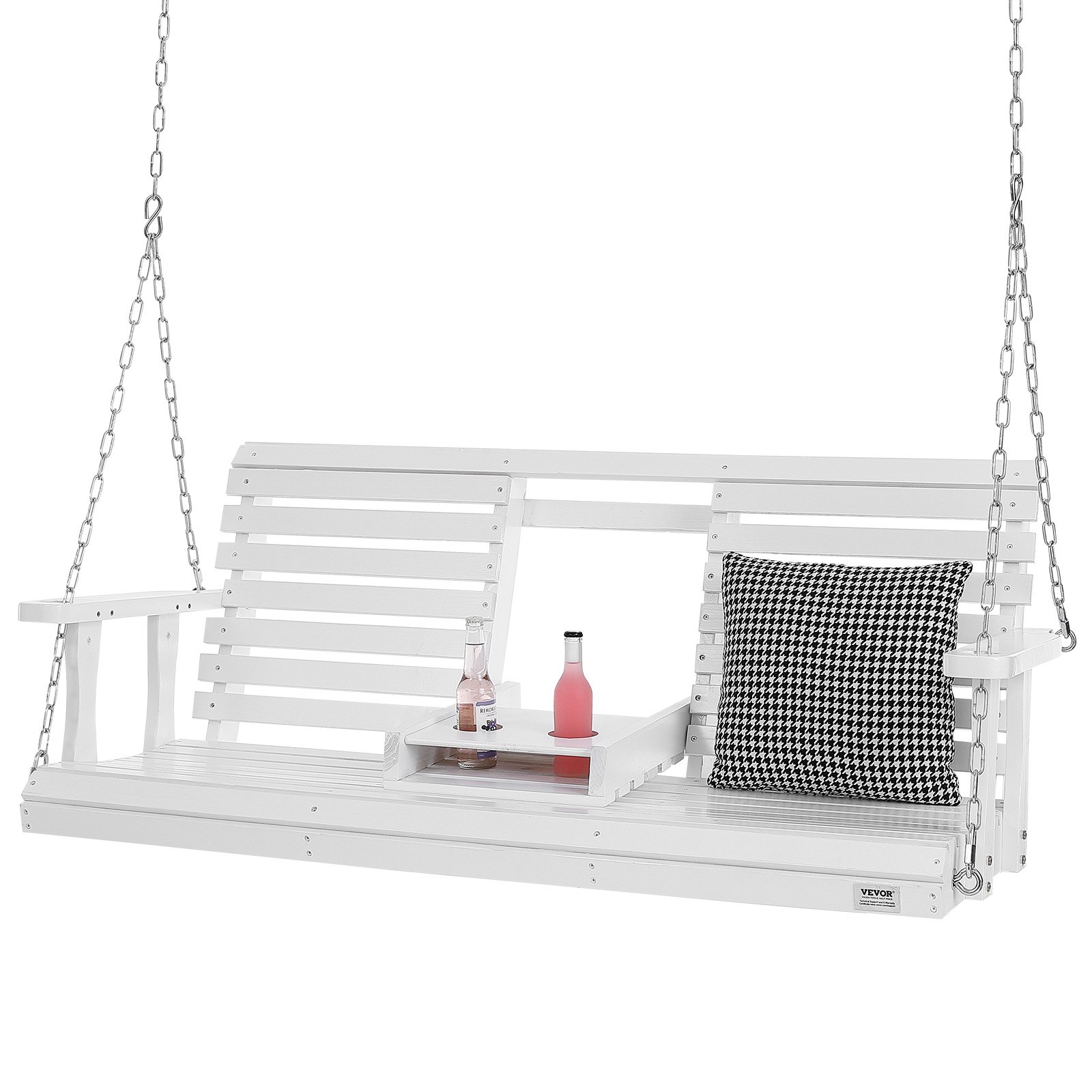 Columpio de madera para porche de 5 pies, soporta 880 libras, con cadenas, blanco