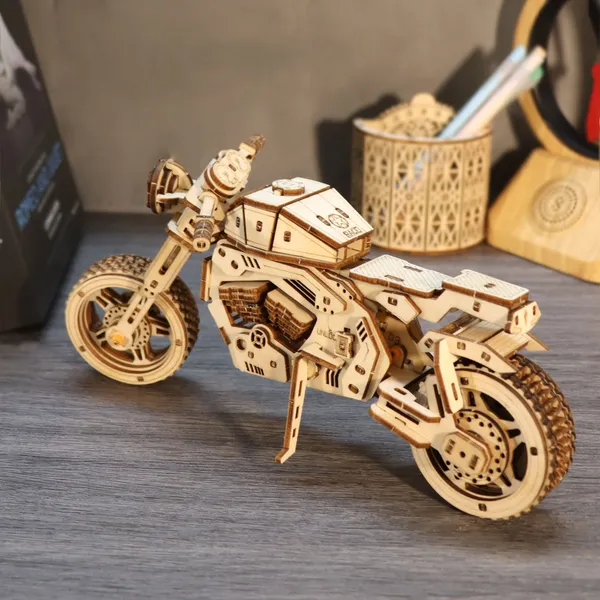 Rompecabezas 3D de Madera Modelo de Motocicleta para Construir, Artesanía Única