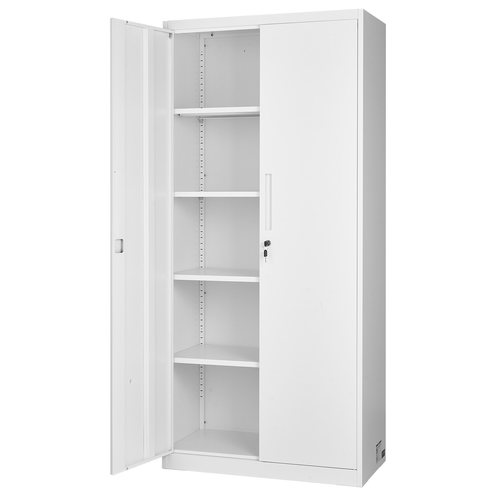 Metal Storage Cabinet, 68.9 In Lockable Steel Garage Cabinet With 4 Adjustable Shelves, 2 Magnetic Doors, 2 Keys, 5 Tiers Tool Storage For Pantry, Warehouse, Basement, Laundry, Office, White