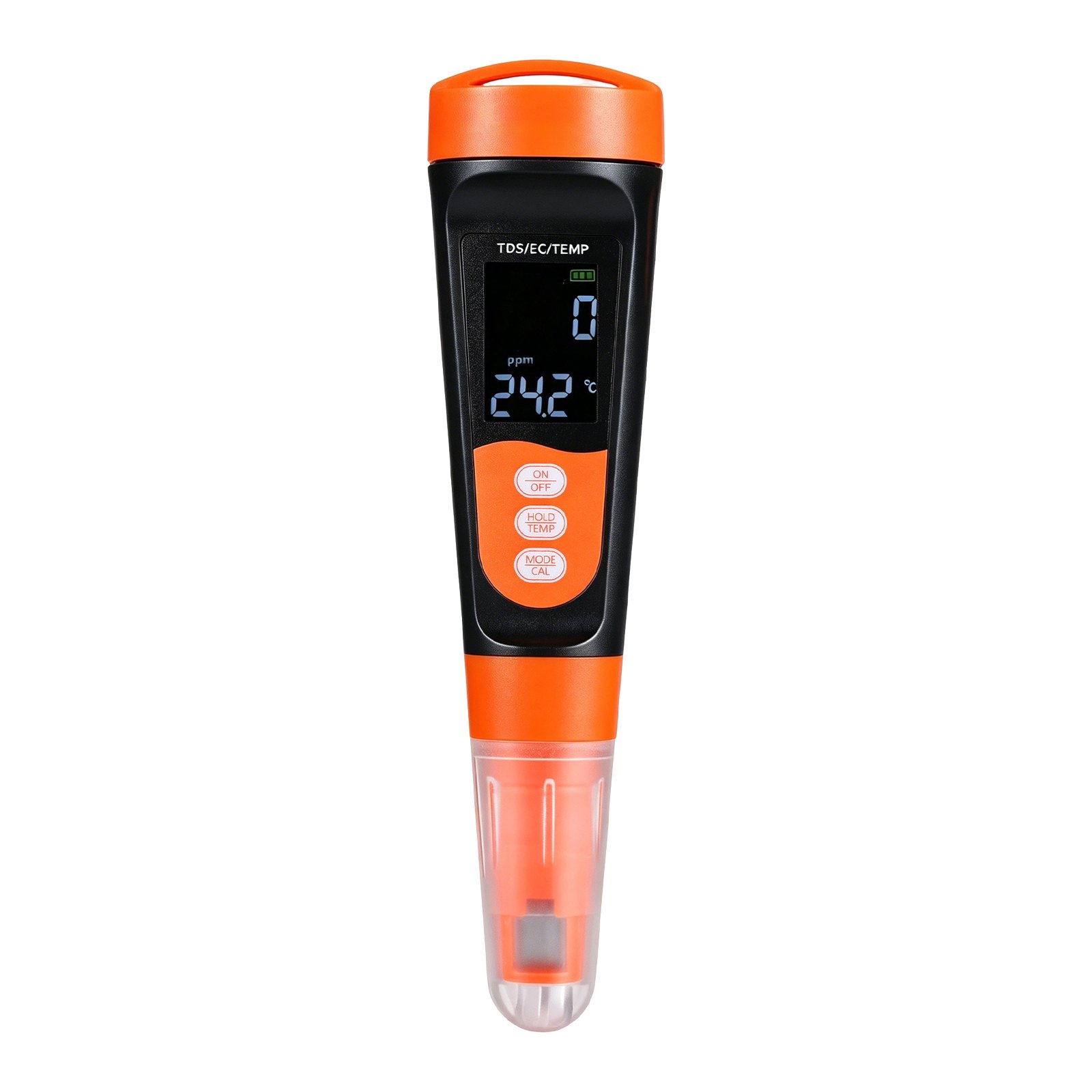 Medidor TDS digital 0-9990 ppm, multiparámetro EC/TDS con ATC y pantalla VA clara.