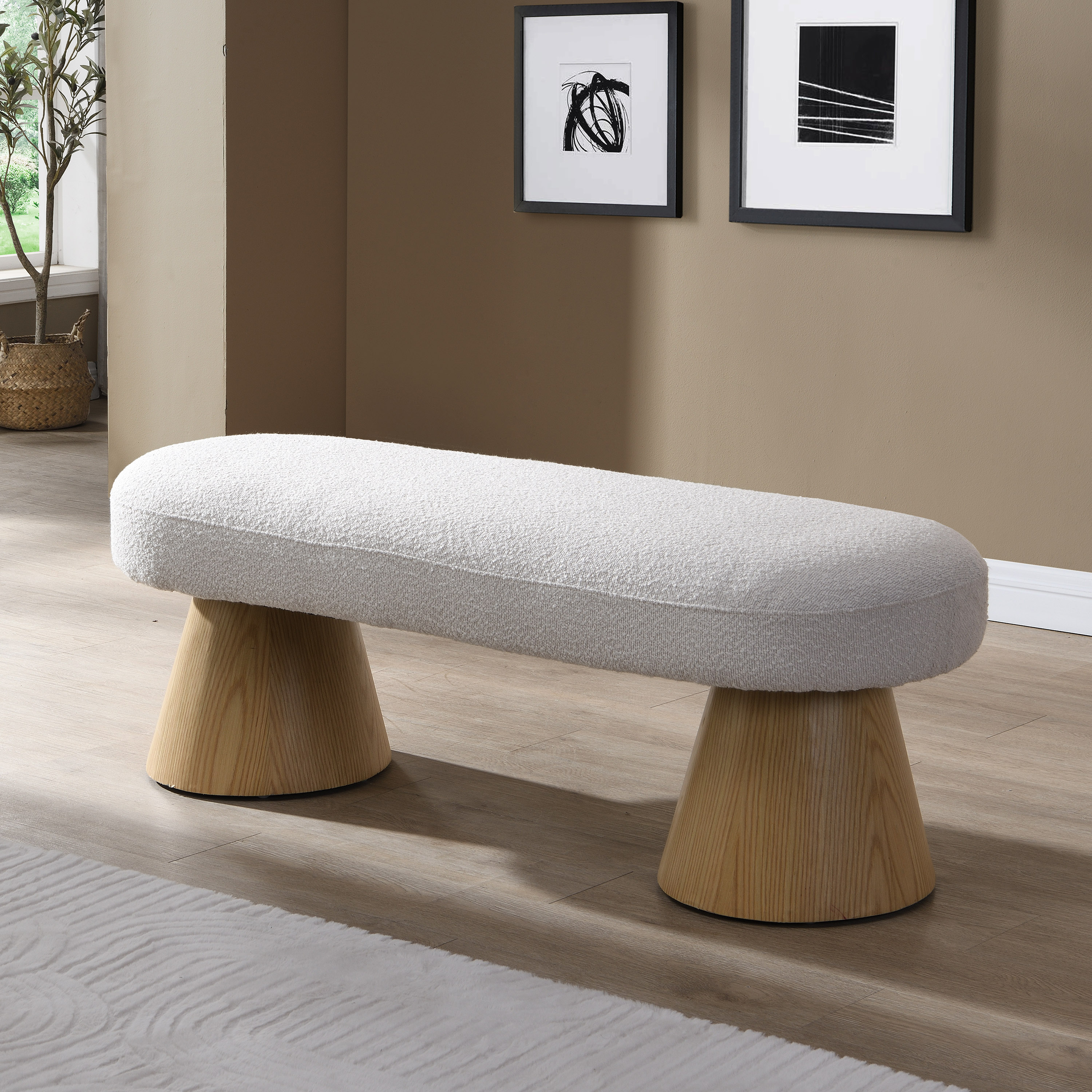 Dining Bench For Dining Room, Upholstered Bedroom End Of Bed Entryway Bench Fabric Ottoman For Living Room, Beige Stool Top 300 LBS Weight Capacity