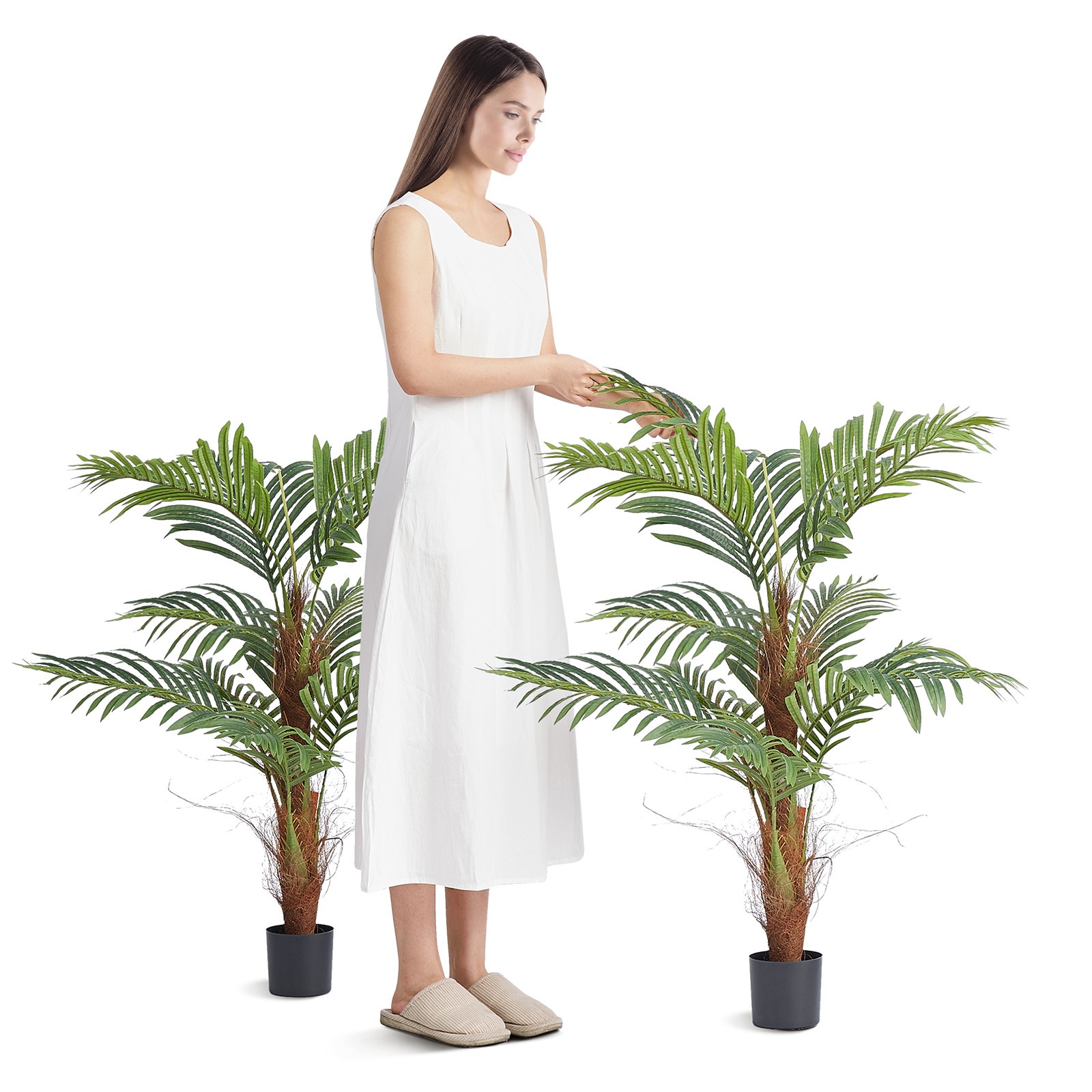 Palmera artificial de 4 pies de alto, material PE, con protección antivuelco