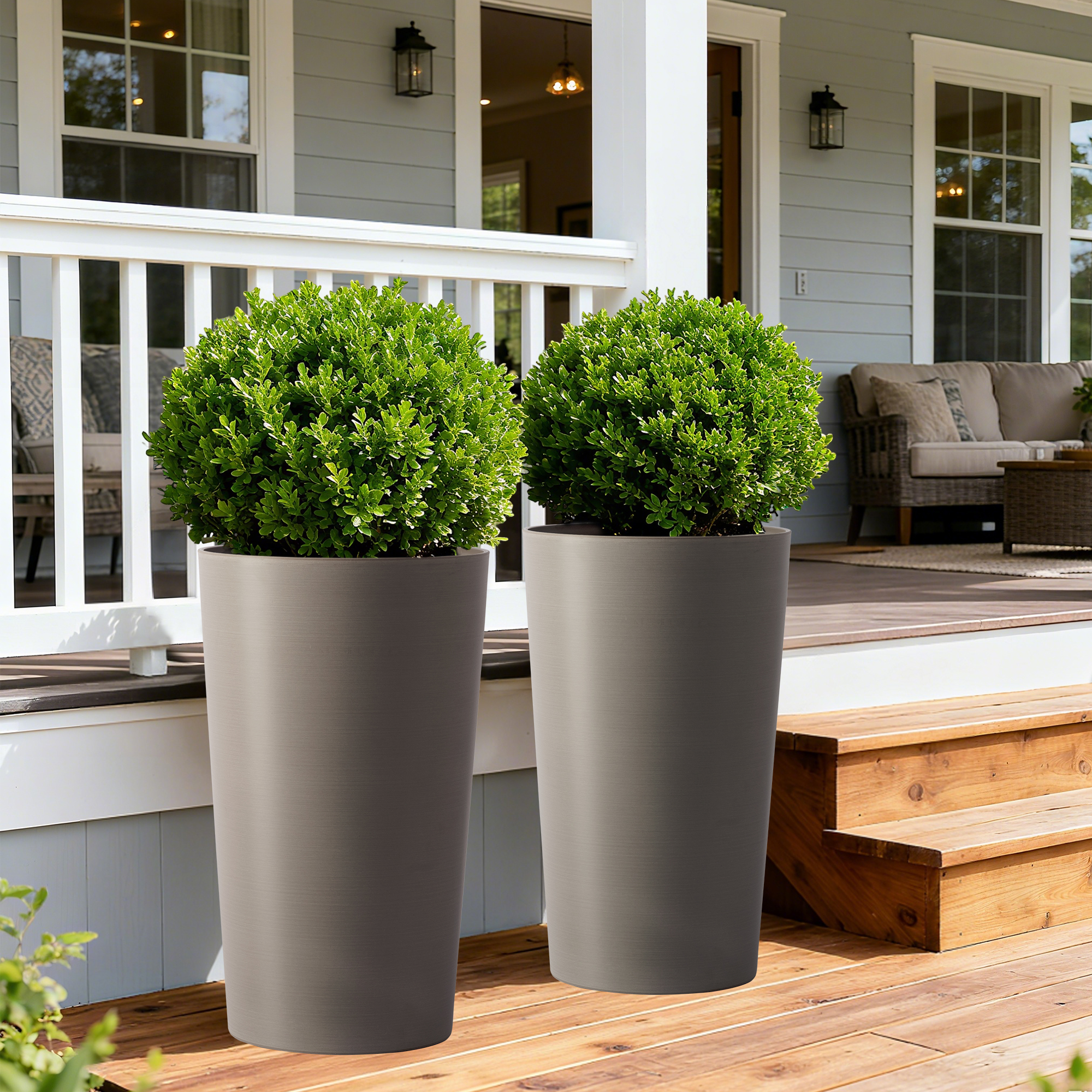 2 Pack Tall 21.7 In Planters For Outdoor Plants Modern Tall Square Planter Box Indoor Outdoor Porch Patio Flower Pot Modern Big Tapered Matte Tree Flower Pot For Garden,  Brown