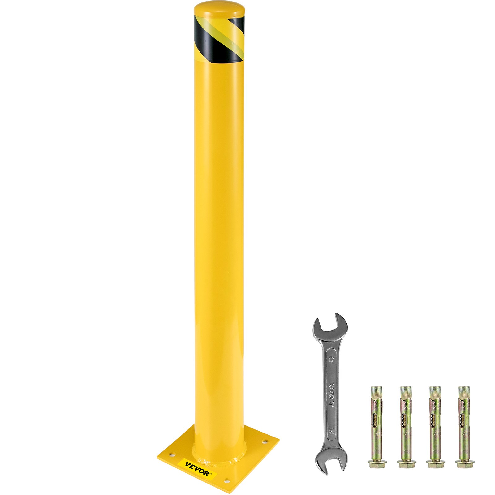 Bolardo de seguridad de acero amarillo 42x4.5 pulgadas con 4 pernos de anclaje