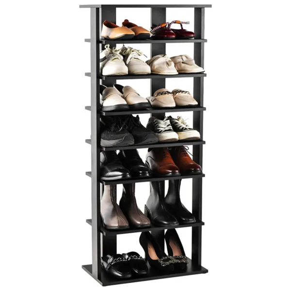 7-Tier Double-Row Shoe Rack With Adjustable Shelves, Anti-Tipping Narrow Storage Rack For Entryway Closet-Black