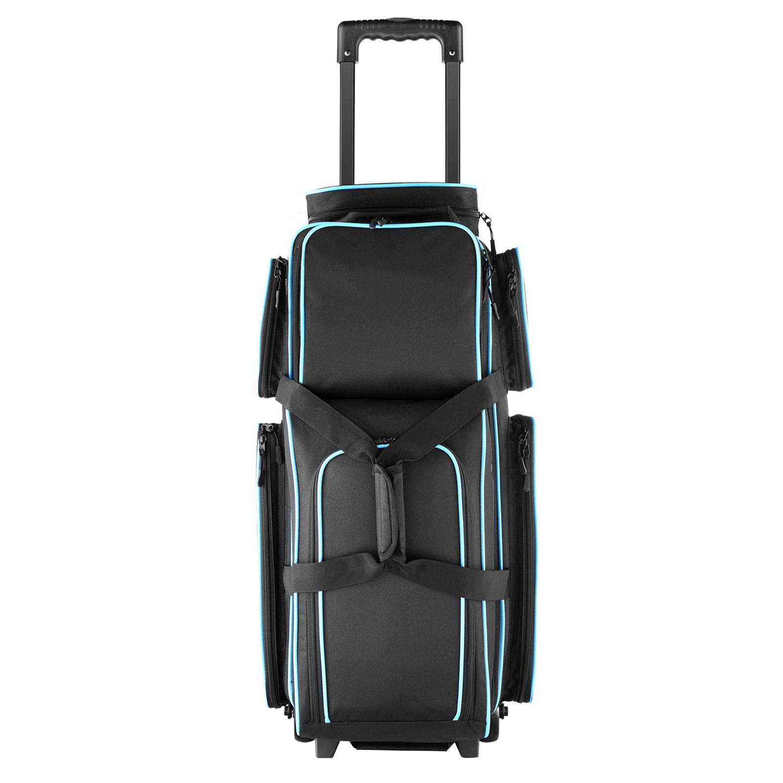 Bolsa de bolos doble con ruedas para 3 bolas, compartimento para zapatos y asa retráctil.