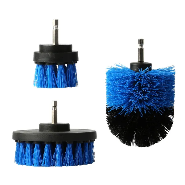 Juego de 3 cepillos para taladro, limpiador de alfombras, azulejos, bañeras y coches