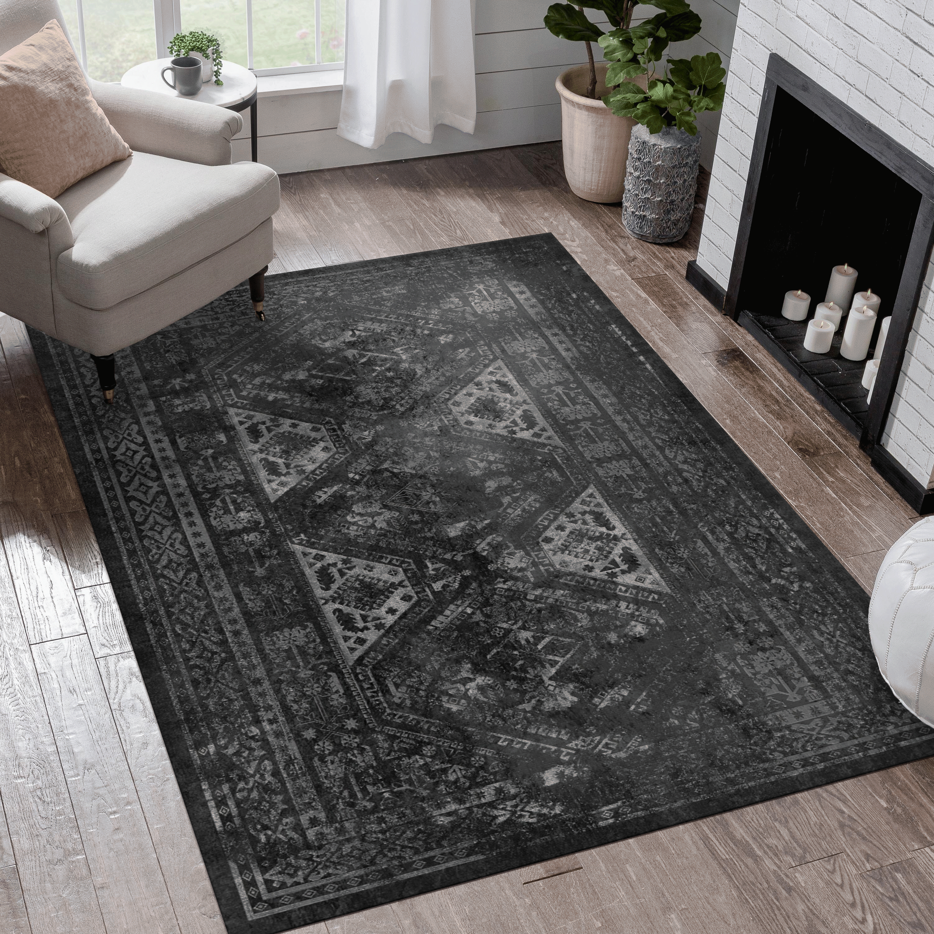 Alfombra lavable MAVAL 5x8 negra y gris