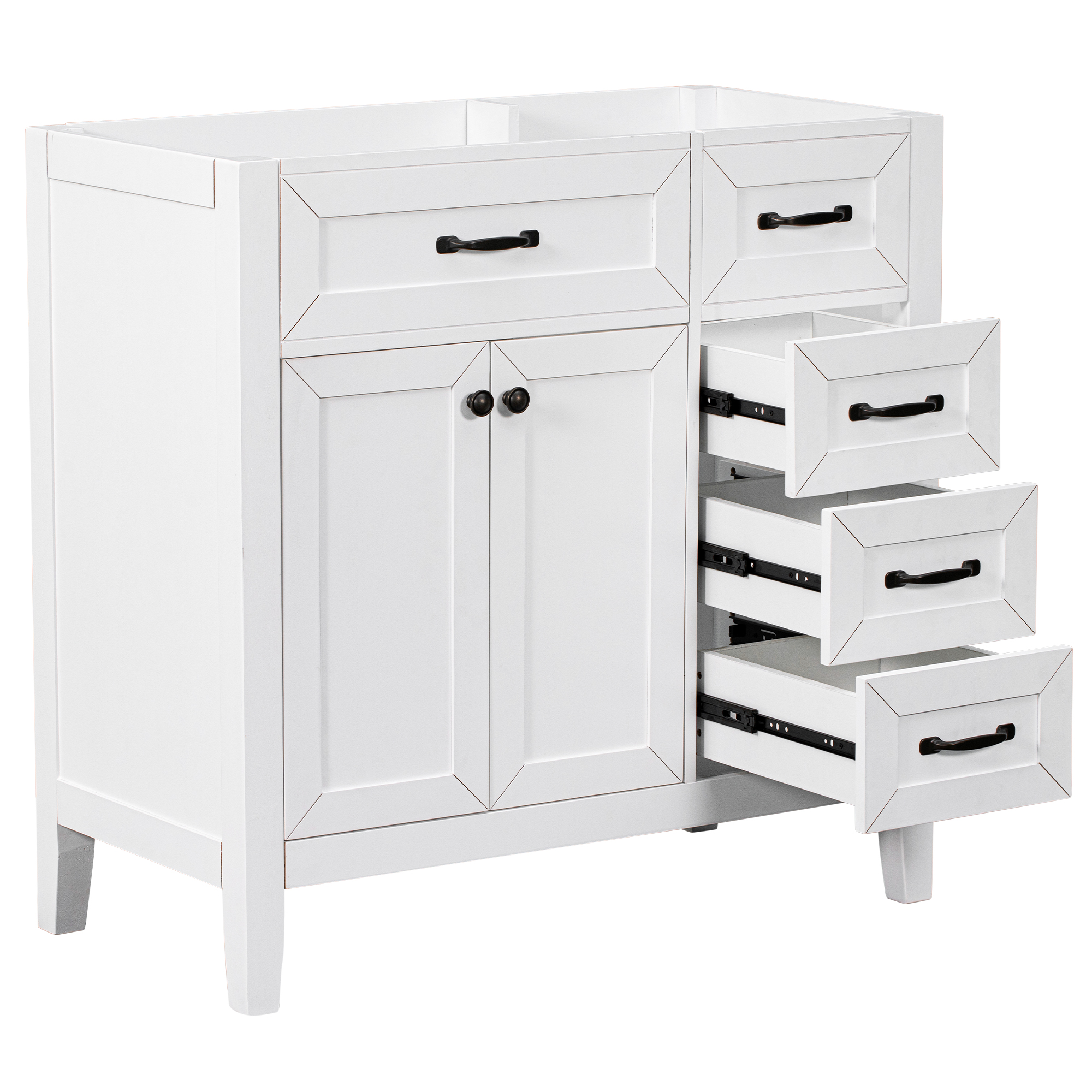 36 Bathroom Vanity Without Sink, Cabinet Base Only, Bathroom Cabinet With Drawers, Solid Frame And MDF Board, White