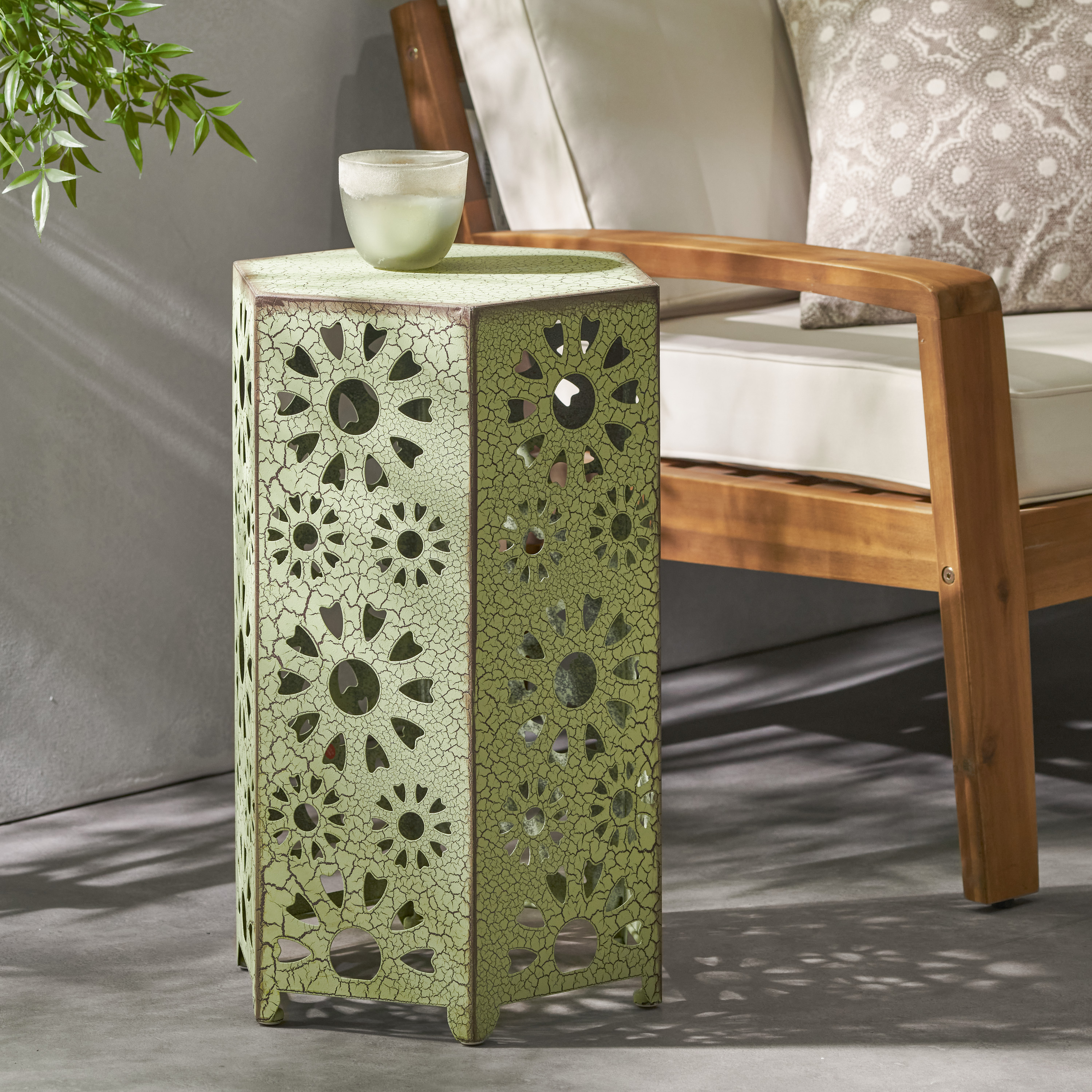 Galore 14  Side Table With Sunburst Cut Out Design, Green