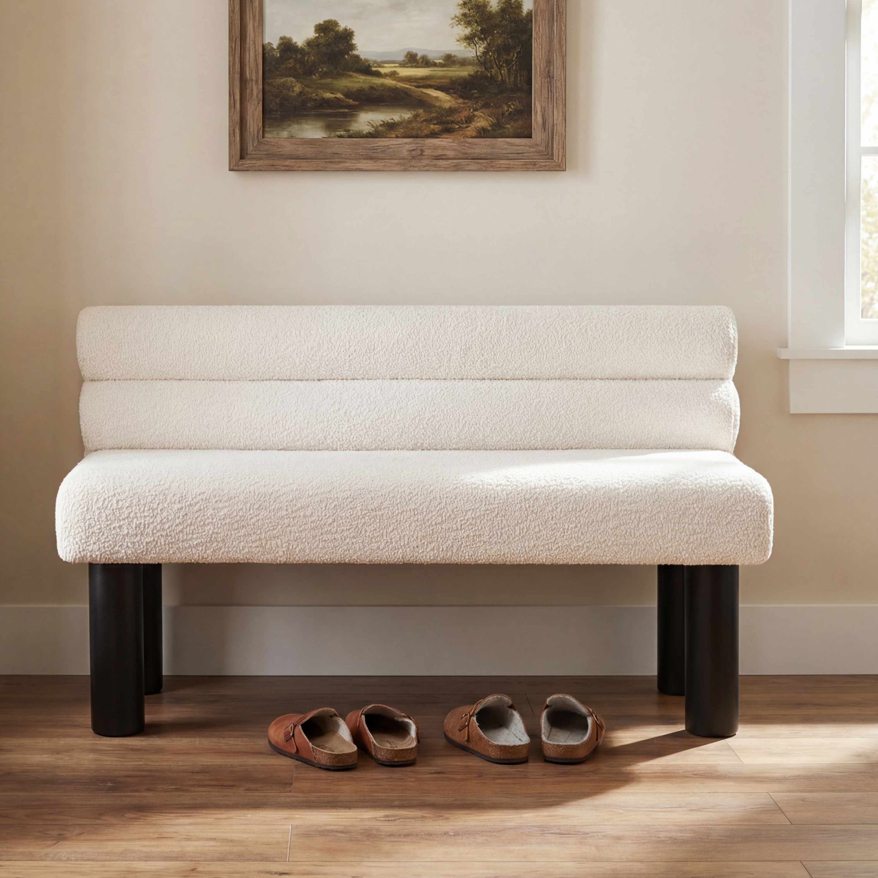 Upholstered Dining Bench, End Of Bed, Entryway Bench, Ottoman For Dining Room, Bedroom, Living Room, Rubber Wood Leg 300 LBS Support, Beige
