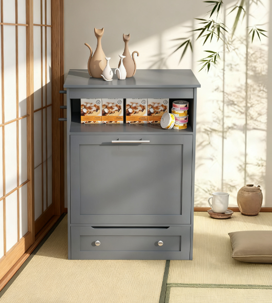 Gabinete de Alimentación para Mascotas con Tazones Elevados para Perros, Gris