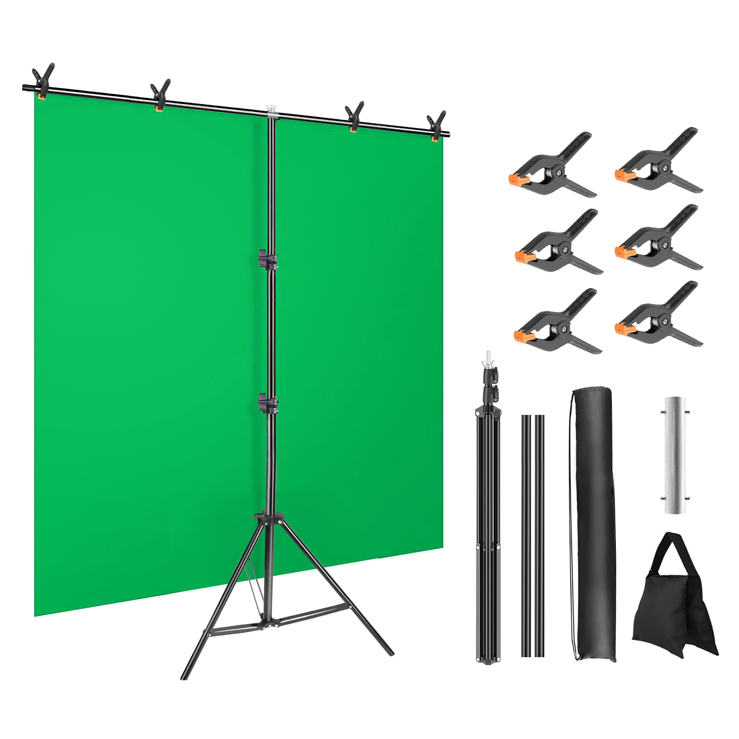 Soporte de fondo para foto/video en T de 5x6.5 pies, ajustable, con pinzas y bolsa