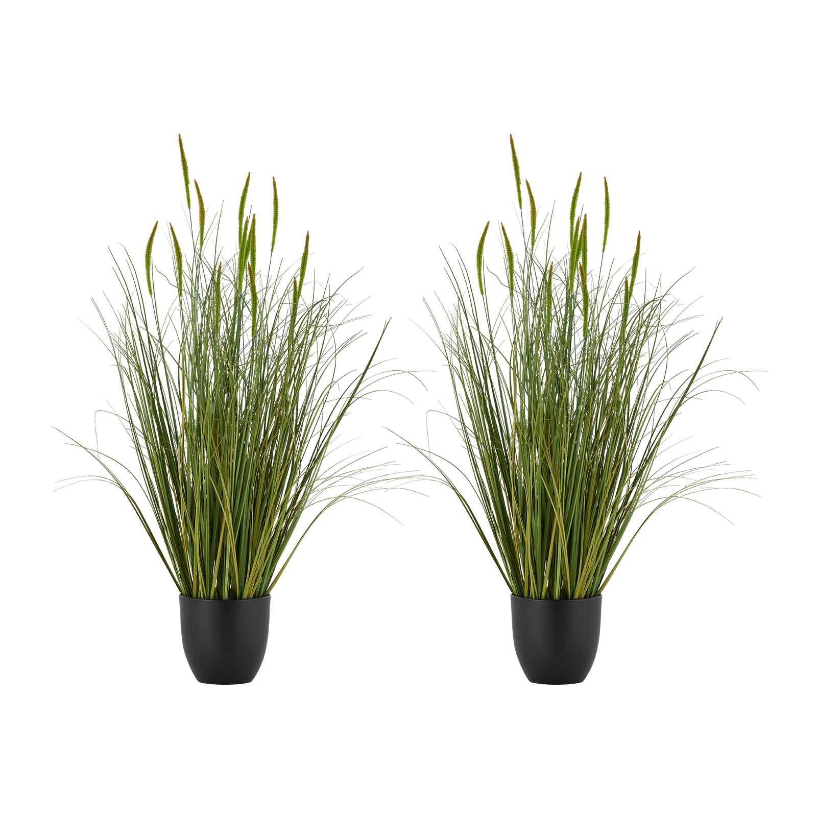 Artificial Grass Plant, 2 Pack 35 Inch Cattail Grass In Pot, Premium PVC Faux Fake Greenery Shrubs Plant For Indoor Outdoor House Home Garden Office Room Décor, Housewarming, Green