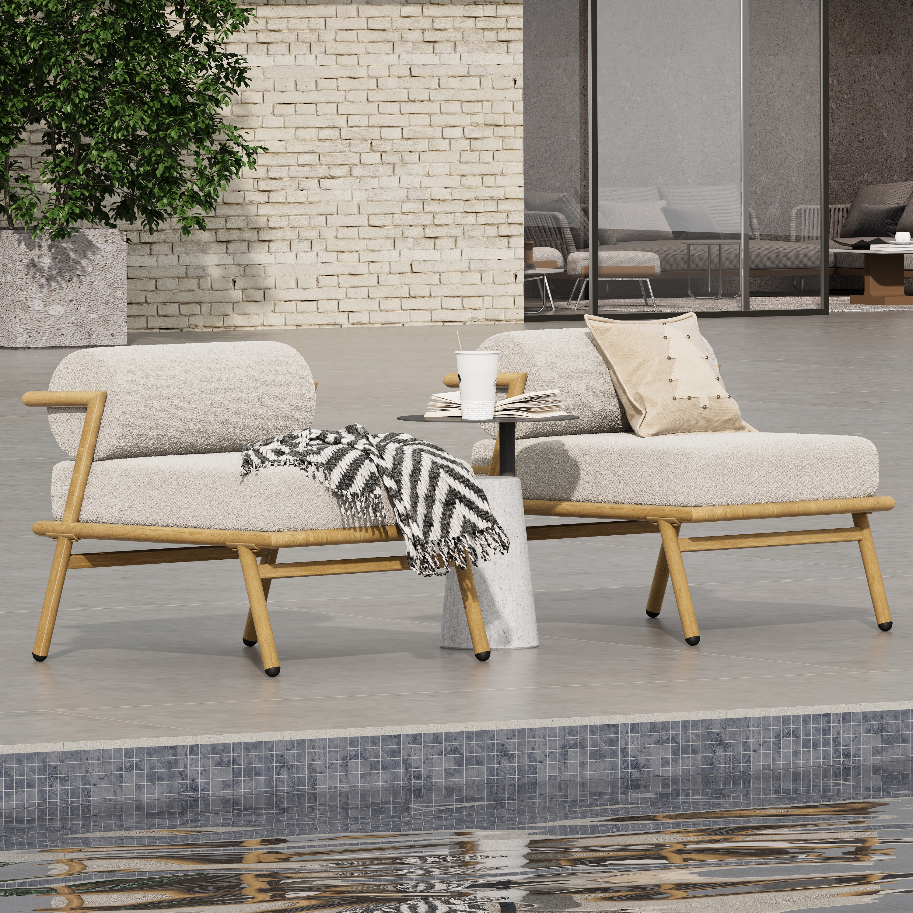 La Fiora Outdoor Patio Teak Finished Iron Club Chair   Cushion  Set Of 2