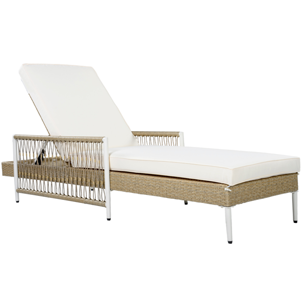 TOPMAX Tumbona de ratán PE para exterior, reclinable 6 posiciones, con brazos, juego de 2, beige