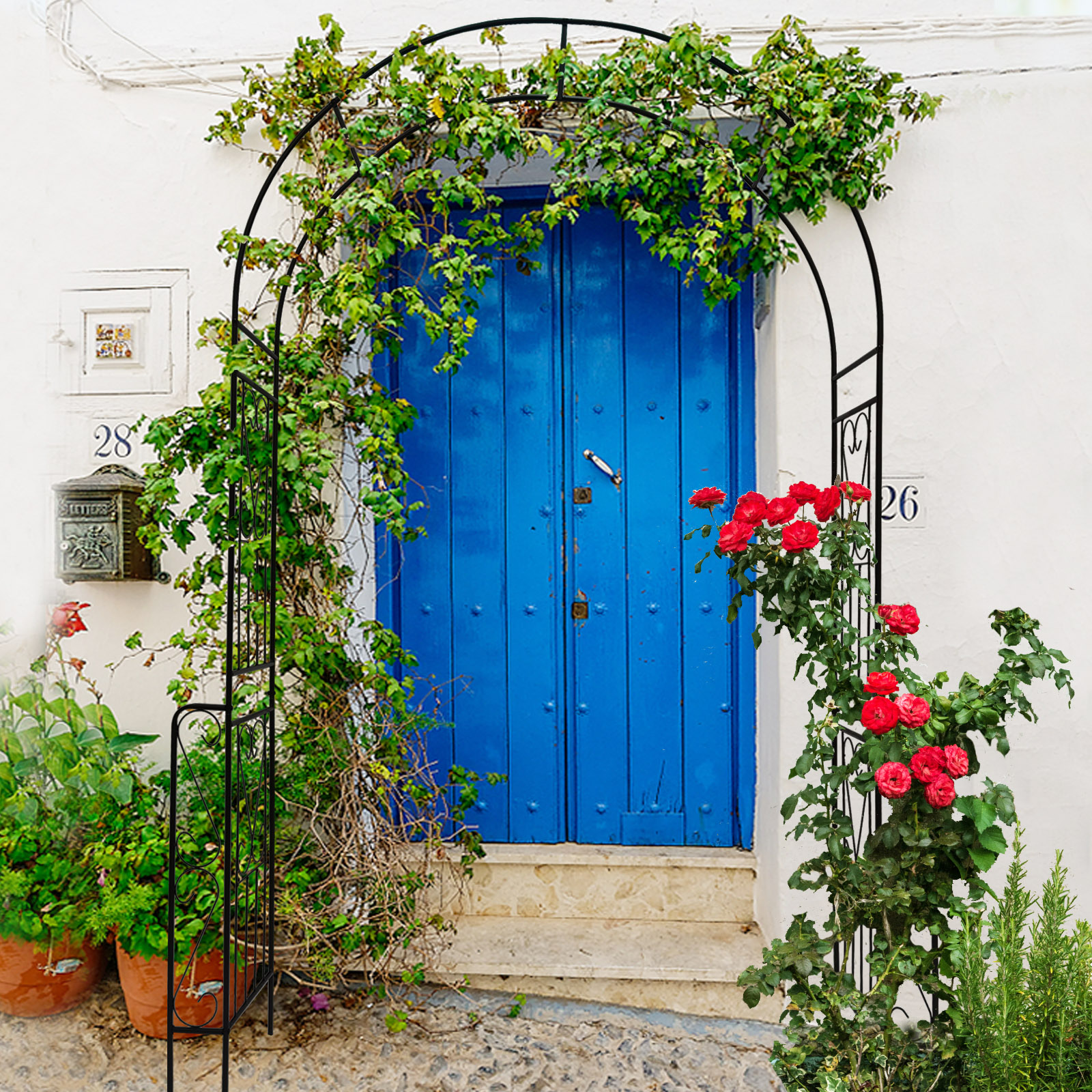 Arco de jardín de metal 55 x 94.5 pulgadas, pérgola para plantas trepadoras, negro