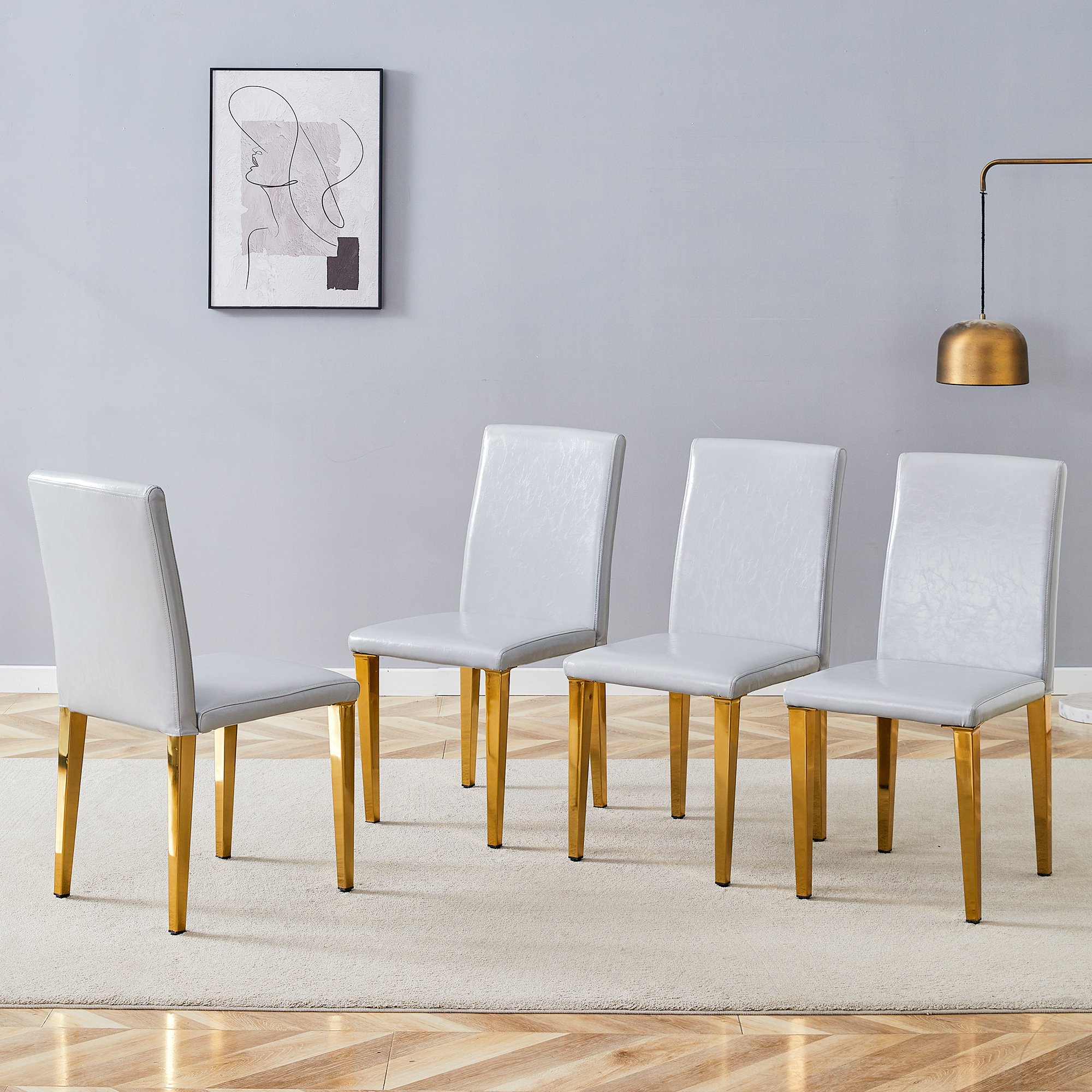 Four Light Gray PU Dining Chairs, Simple And Versatile, Comfortable And Accompanied. Exquisite And Versatile Dining Chairs Unlock A Comfortable New Experience.  Set Of 4