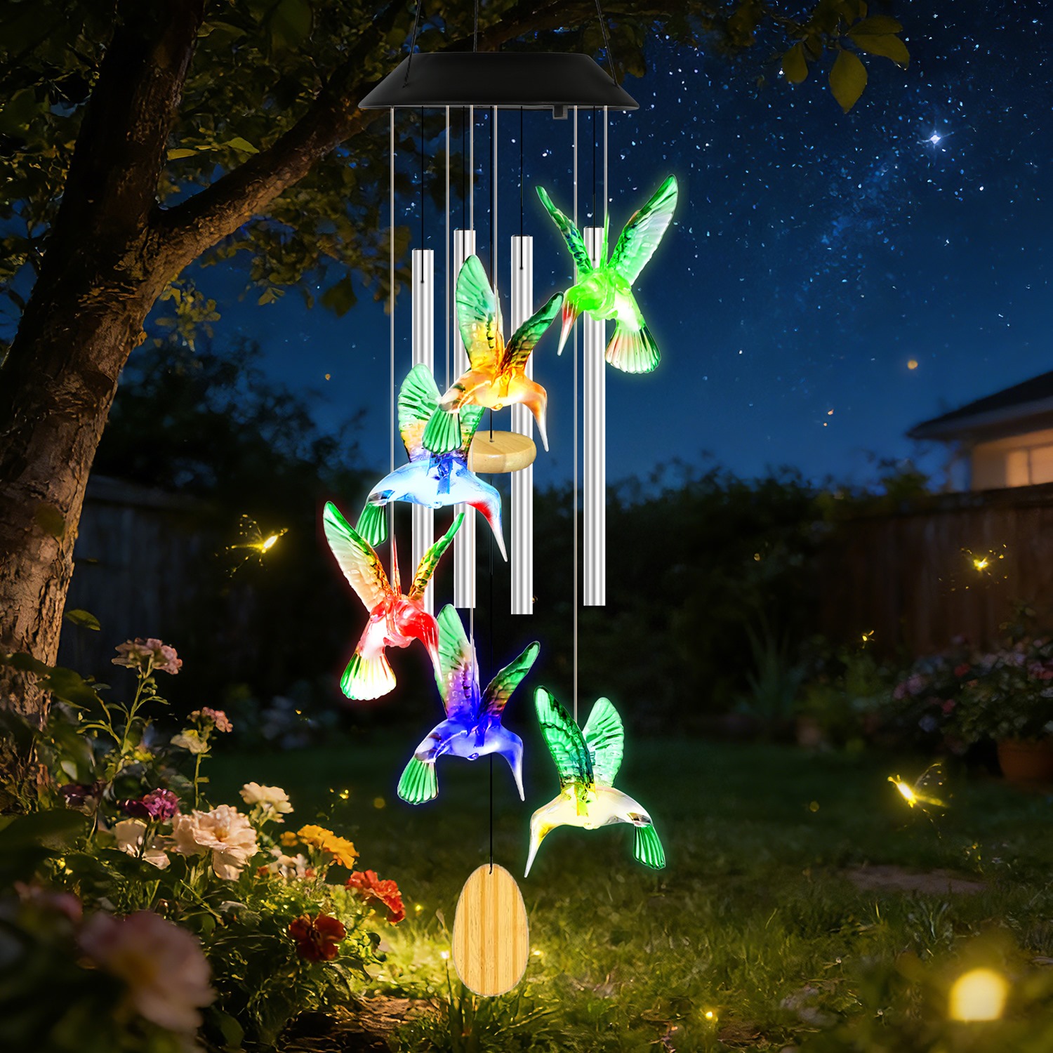 Carrillón solar de colibrí con tubos de aluminio, 7 colores, IPX4, para jardín