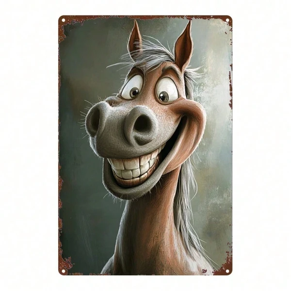 CIFbuy Letrero de metal retro de cabeza de caballo de dibujos animados, 8x12 pulgadas