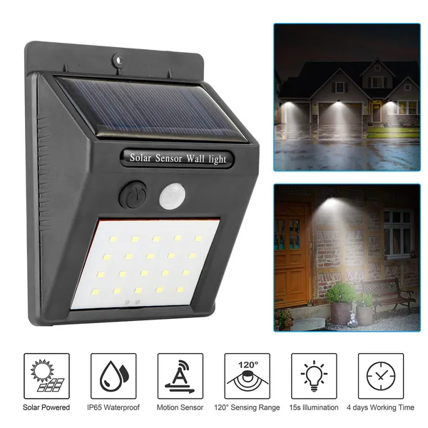 Luz solar LED para exterior con 20 LEDs y sensor de movimiento PIR