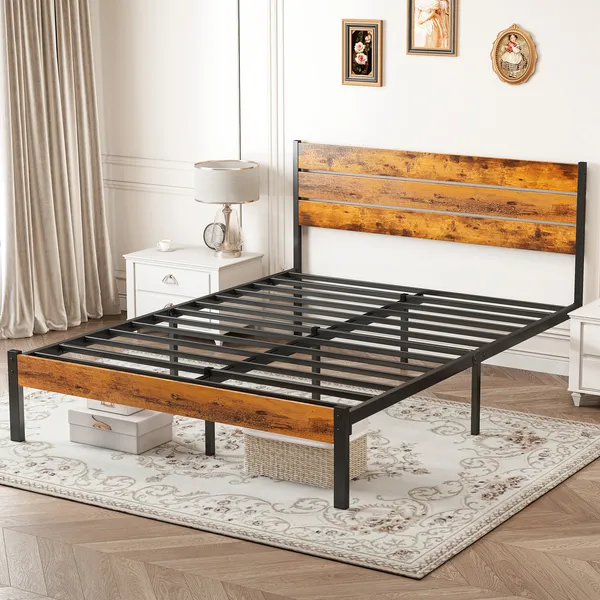 Base de cama de plataforma de metal con cabecero y piecero, 800 libras