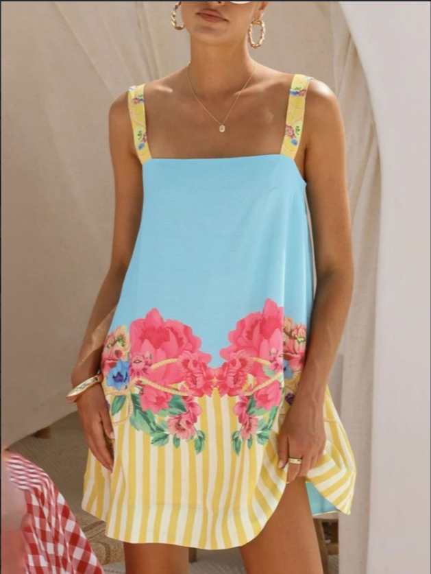 Women's Color Block Tropical Print Casual Vacation Sundress