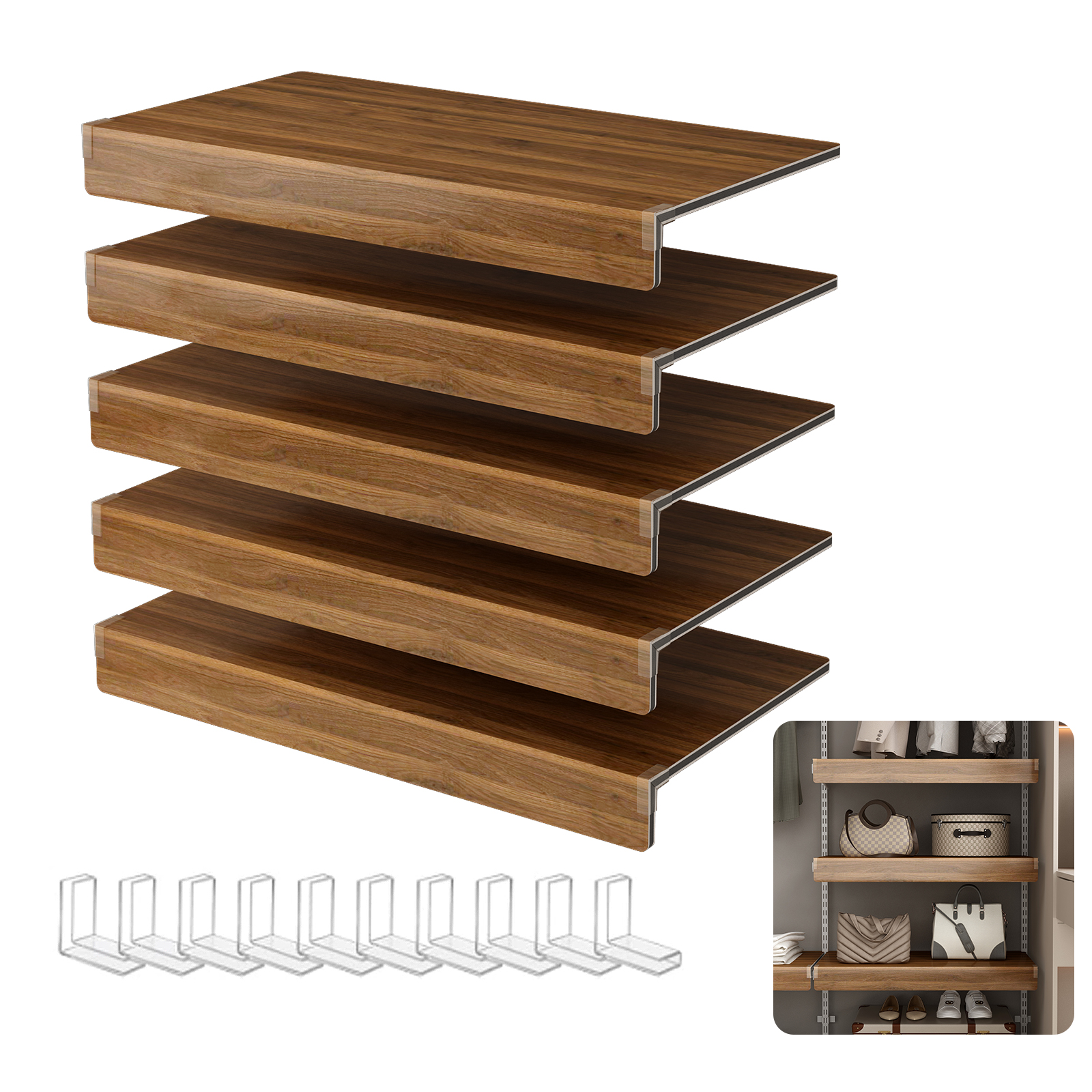 5 Cubiertas de PVC para estantes de alambre, color WALNUT, para clóset, despensa o cocina