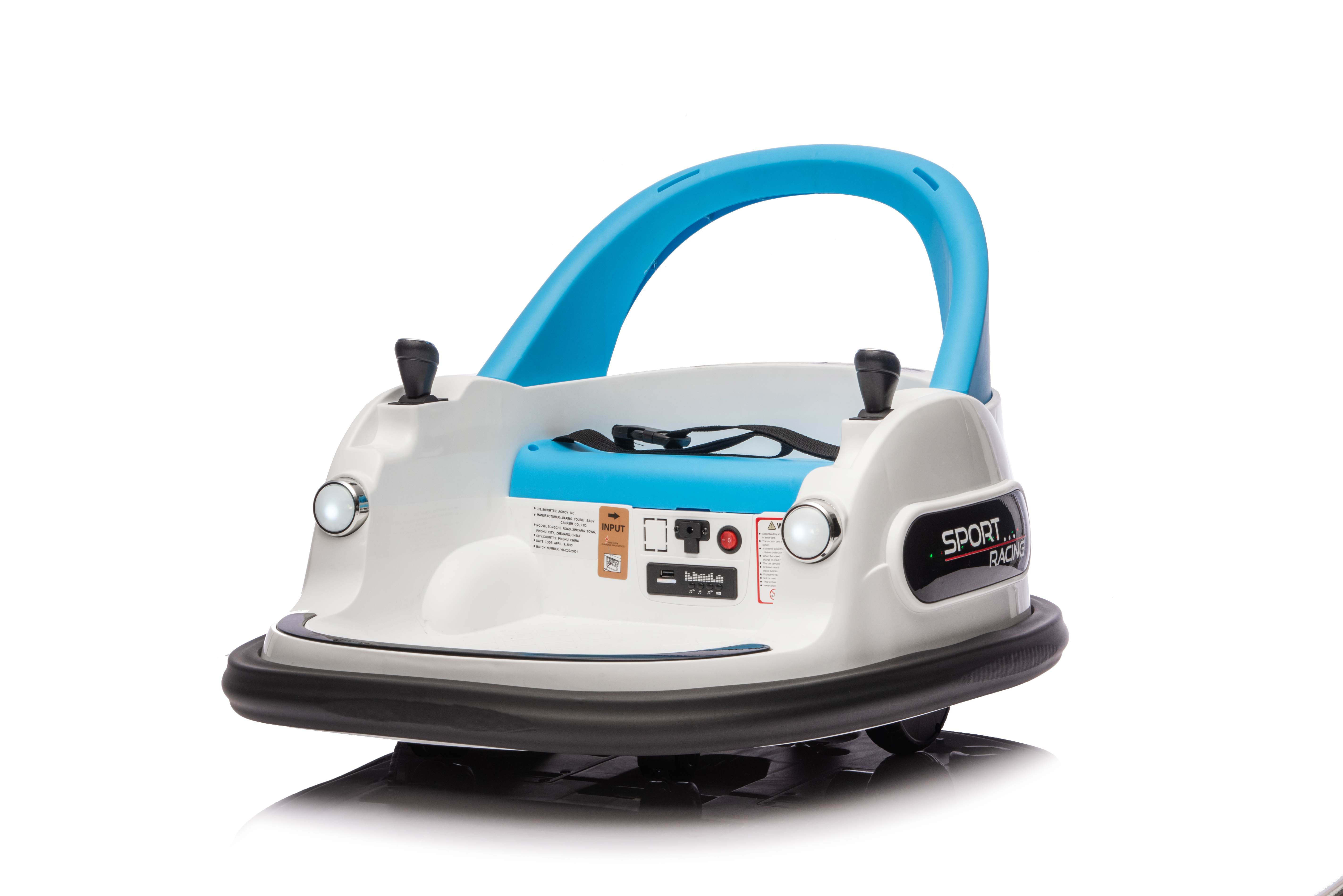 Coche de choque eléctrico 12V para niños con control remoto, luces LED y giro 360°.