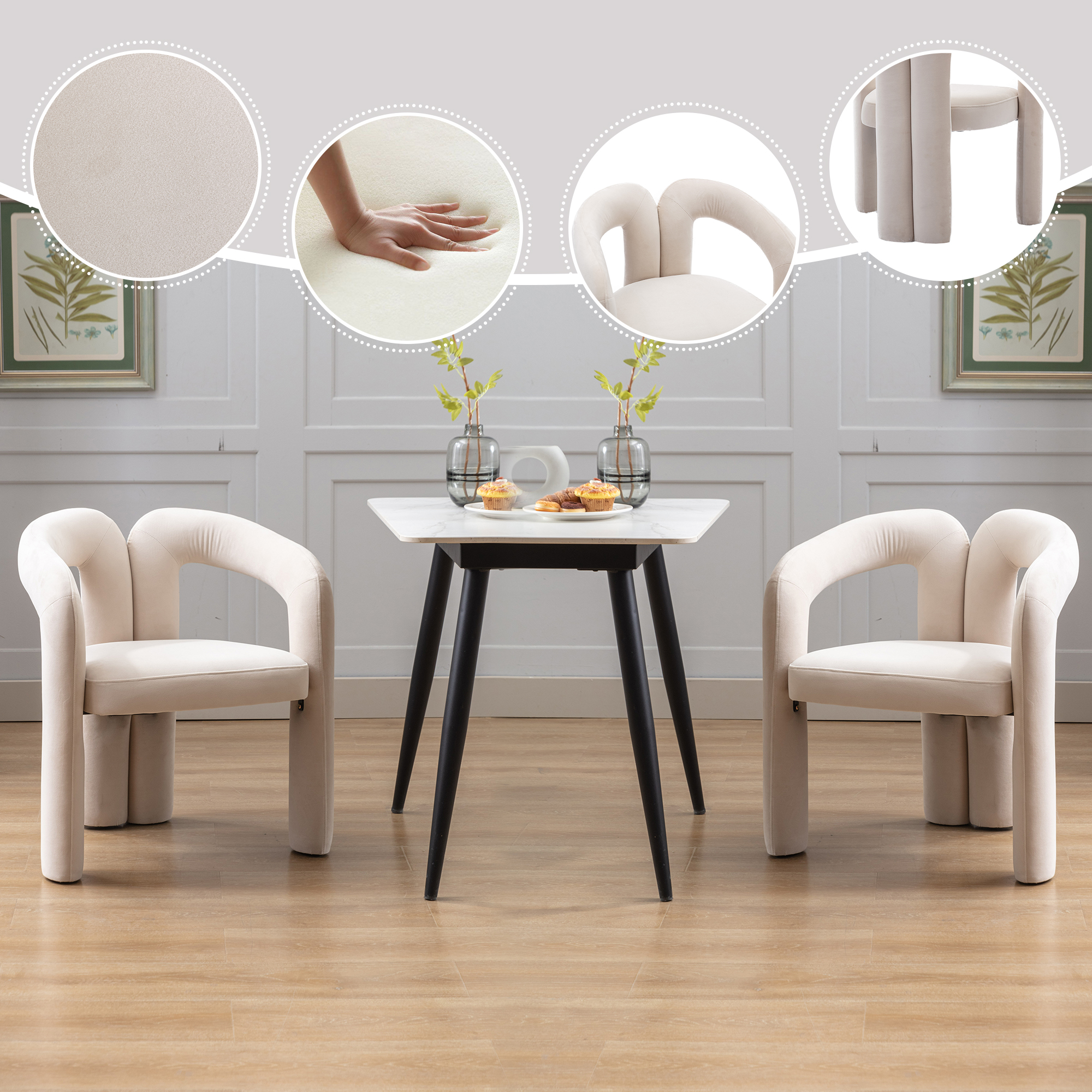 Contemporary Designed Velvet Fabric Upholstered Accent Dining Chair  Barrel Side Chairs Kitchen Armchair For Living Room Set Of 2  Beige Velvet