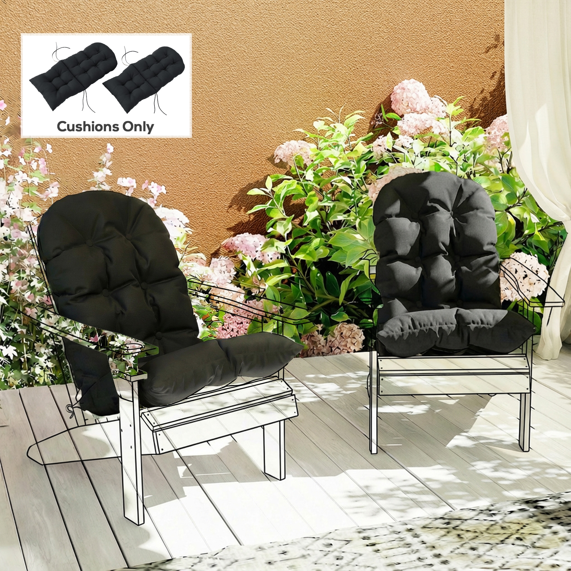 Cojines para silla Adirondack, juego de 2, respaldo alto, negros