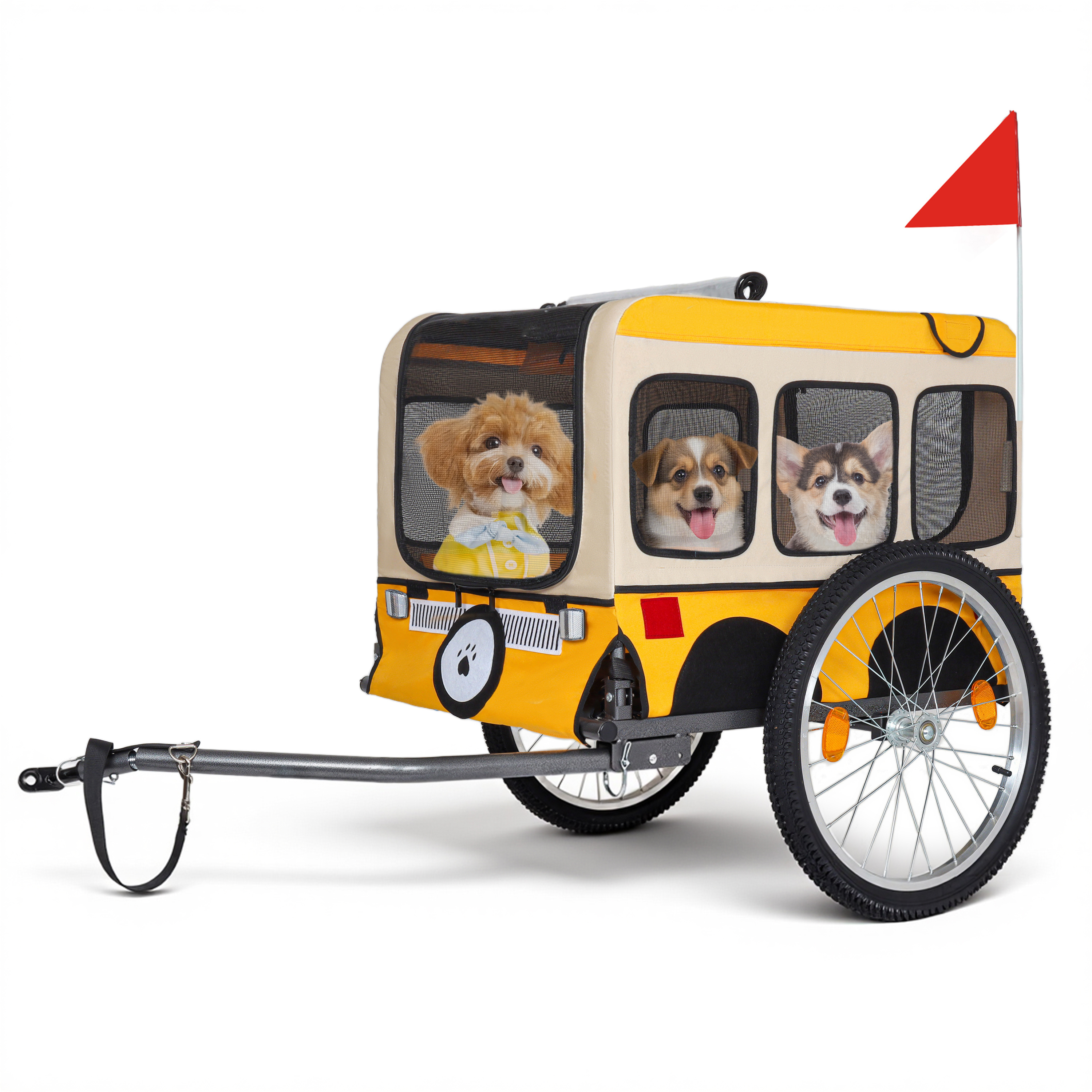 Remolque de bicicleta plegable grande para perros, ruedas de 20x2 1/8 pulgadas, amarillo