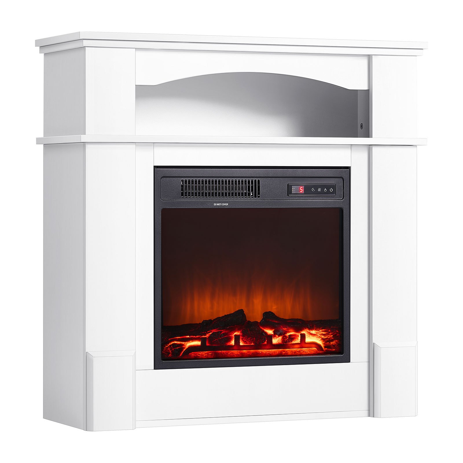 33 Inch Freestanding Fireplaces, 1500W 5120BTU Fake Electric Fireplace Stove Heater With Mantel, Overheating Protection, Adjustable Flames,Timer, Remote, For Living Room,Bedroom,White