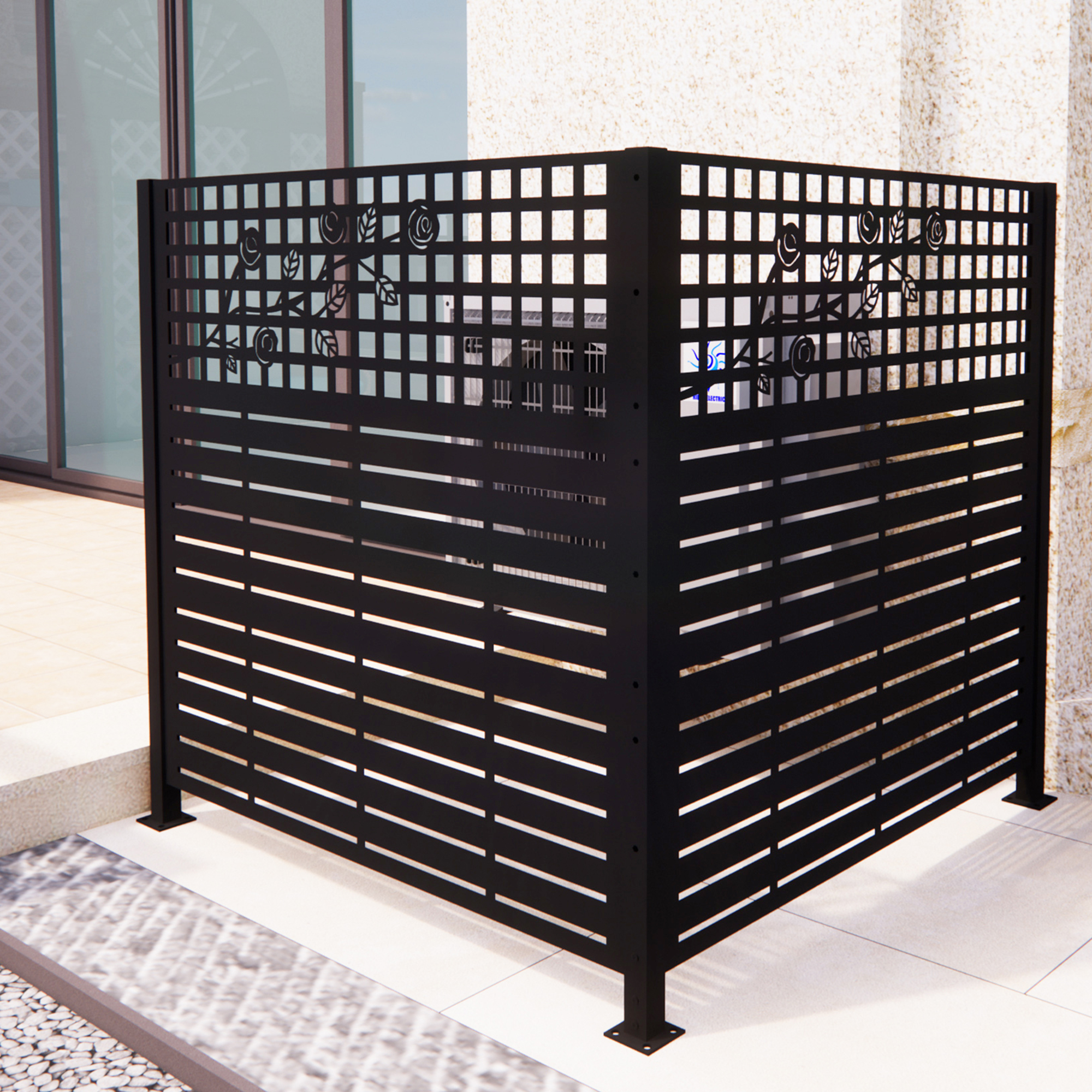 W48'' X H47.3'' X 2 Panels Metal Privacy Screen, Outdoor Privacy Panels, Trash Can Enclosure, Air Conditioner Fence, Pool Equipment Enclosure, Backyard Fencing, Rose Black