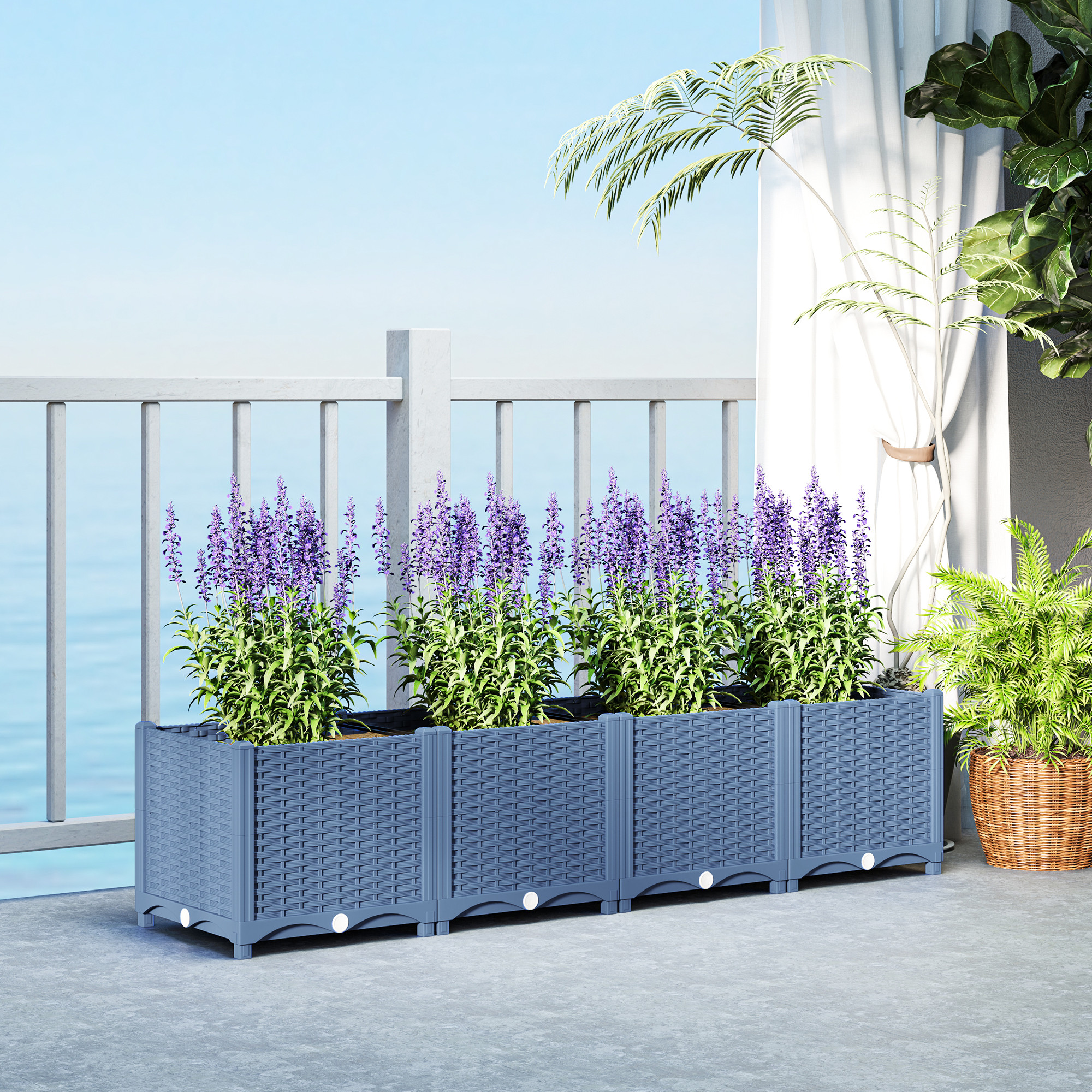 Cama de jardín elevada de plástico 5x1x1 pies para exterior con drenaje, azul