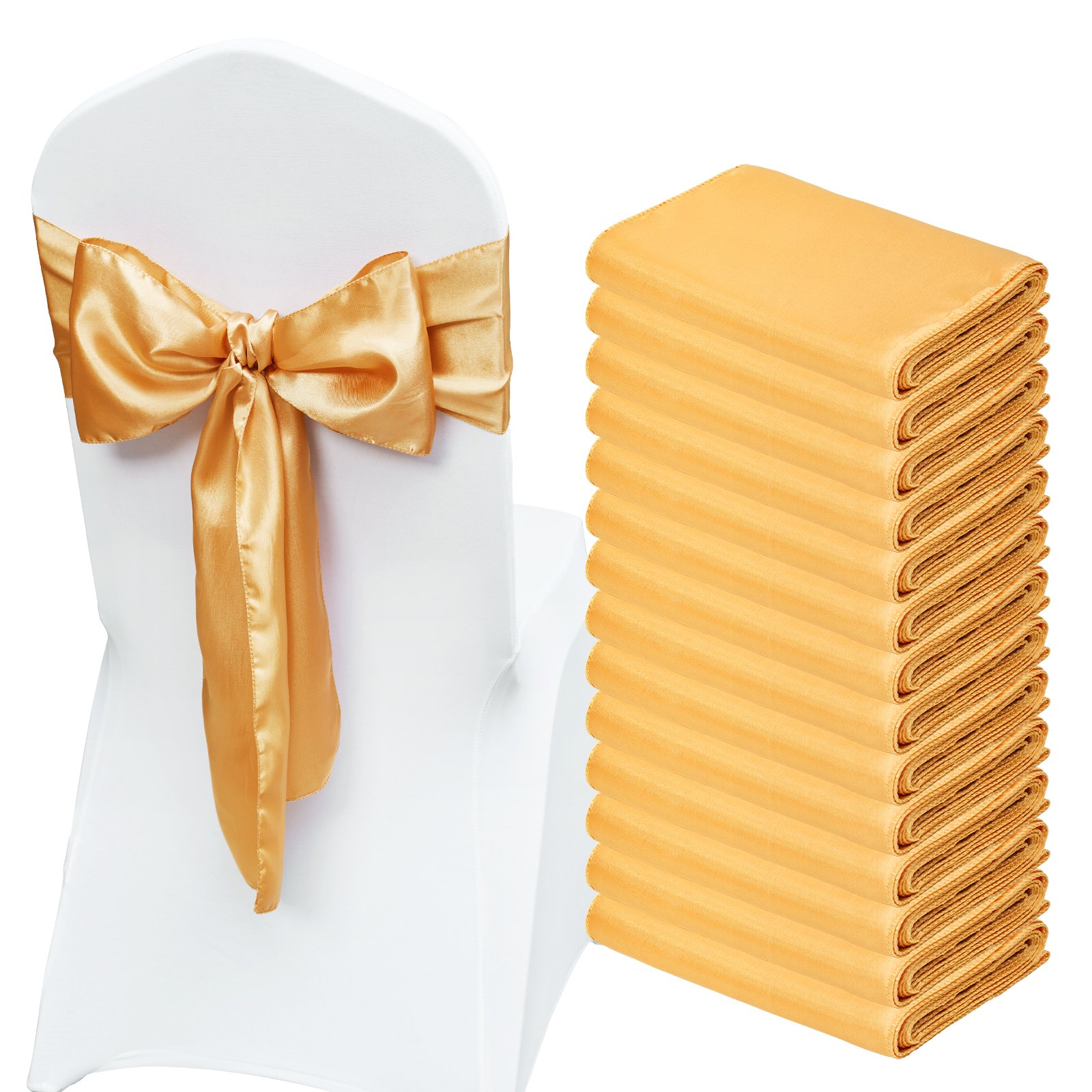 Stretch Spandex Chair Sashes Bows, Chair Slipcover And Stretch Chair Sash, Elastic Chair Bands, Fitting Wedding, Holiday, Banquet, Party, Celebration Chair Decoration (50 PCS Gold)