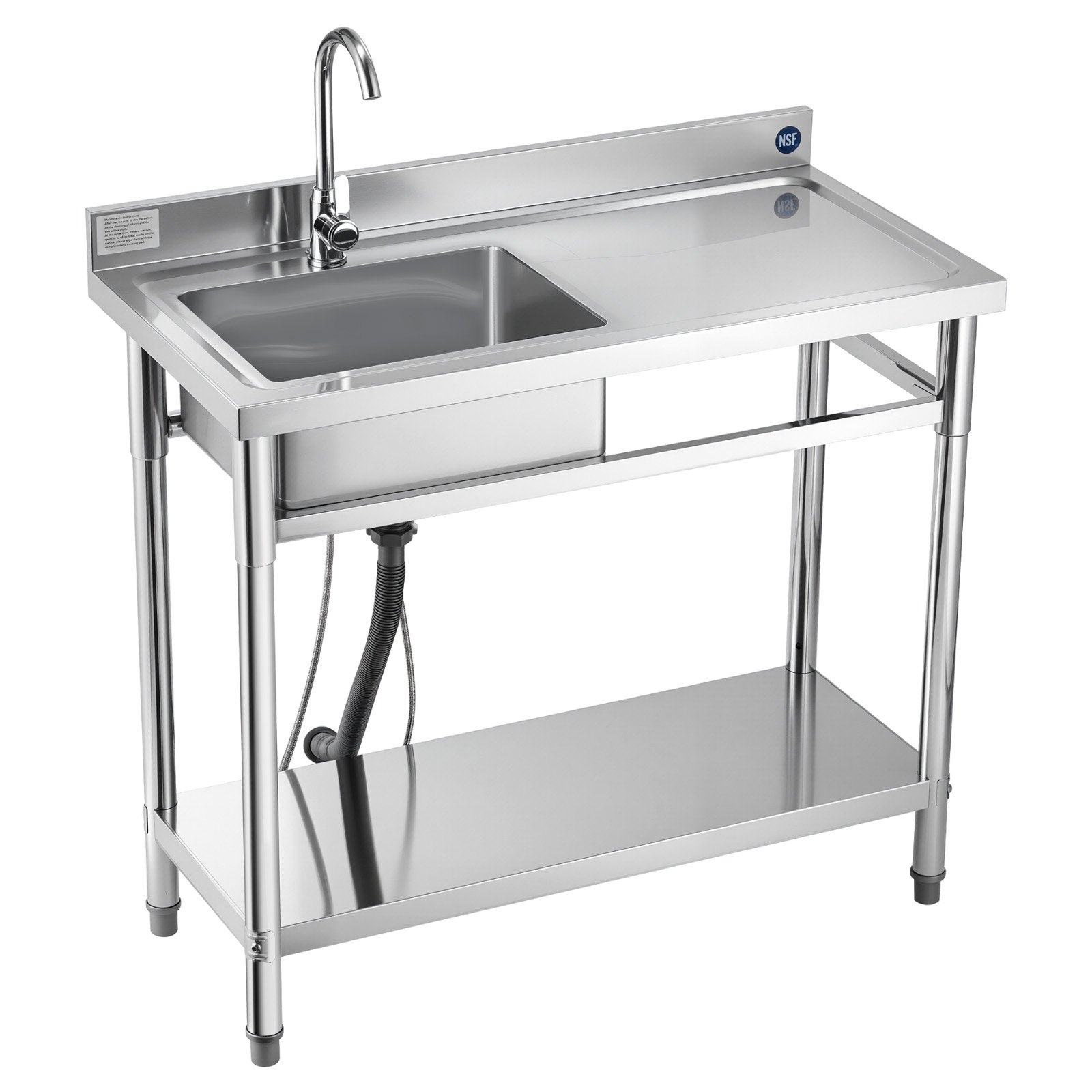 Fregadero utilitario de acero inoxidable, con grifo, 39.4 x 19.7 x 37 pulgadas