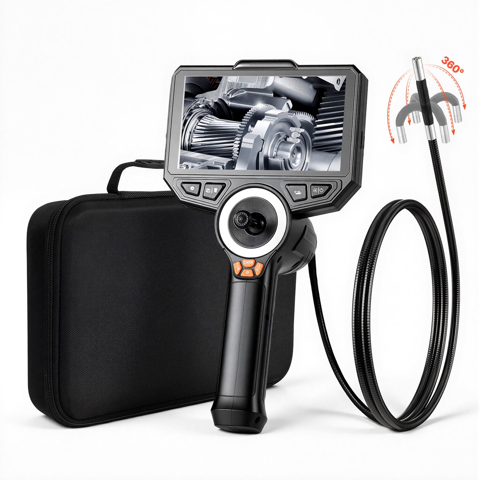 Articulating Endoscope With Light, 4-Way 360 Articulated Borescope Camera, 0.24 Slim Lens 1920 X 1080, 6 HD IPS Screen, 7000mAh Battery, IP67 Waterproof For Automotive & Mechanical Inspection