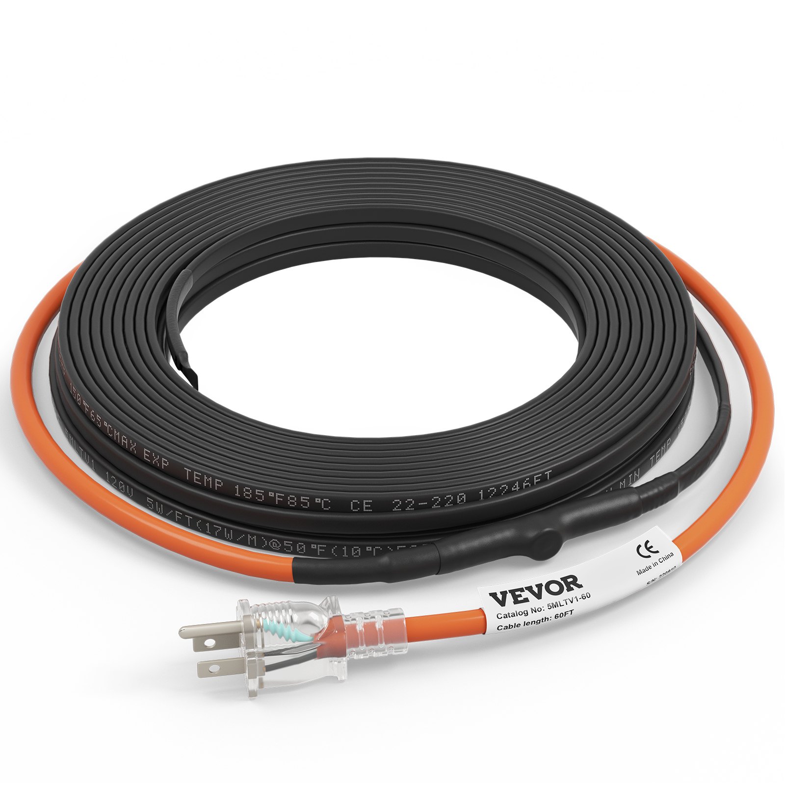 Self-Regulating Pipe Heating Cable, 60-feet 5W/ft Heat Tape For Pipes Freeze Protection, Protects PVC Hose, Metal And Plastic Pipe From Freezing, 120V