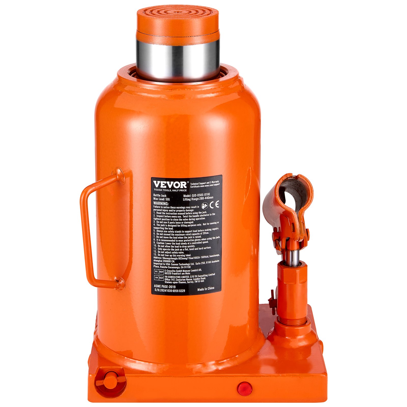 Hydraulic Bottle Jack, 50 Ton/110231 Lbs Welded Bottle Jack With 11''-17.32'' Lifting Range & 3-Section Long Handle, For Car, Pickup, Truck, RV, Auto Repair, Industrial Engineering