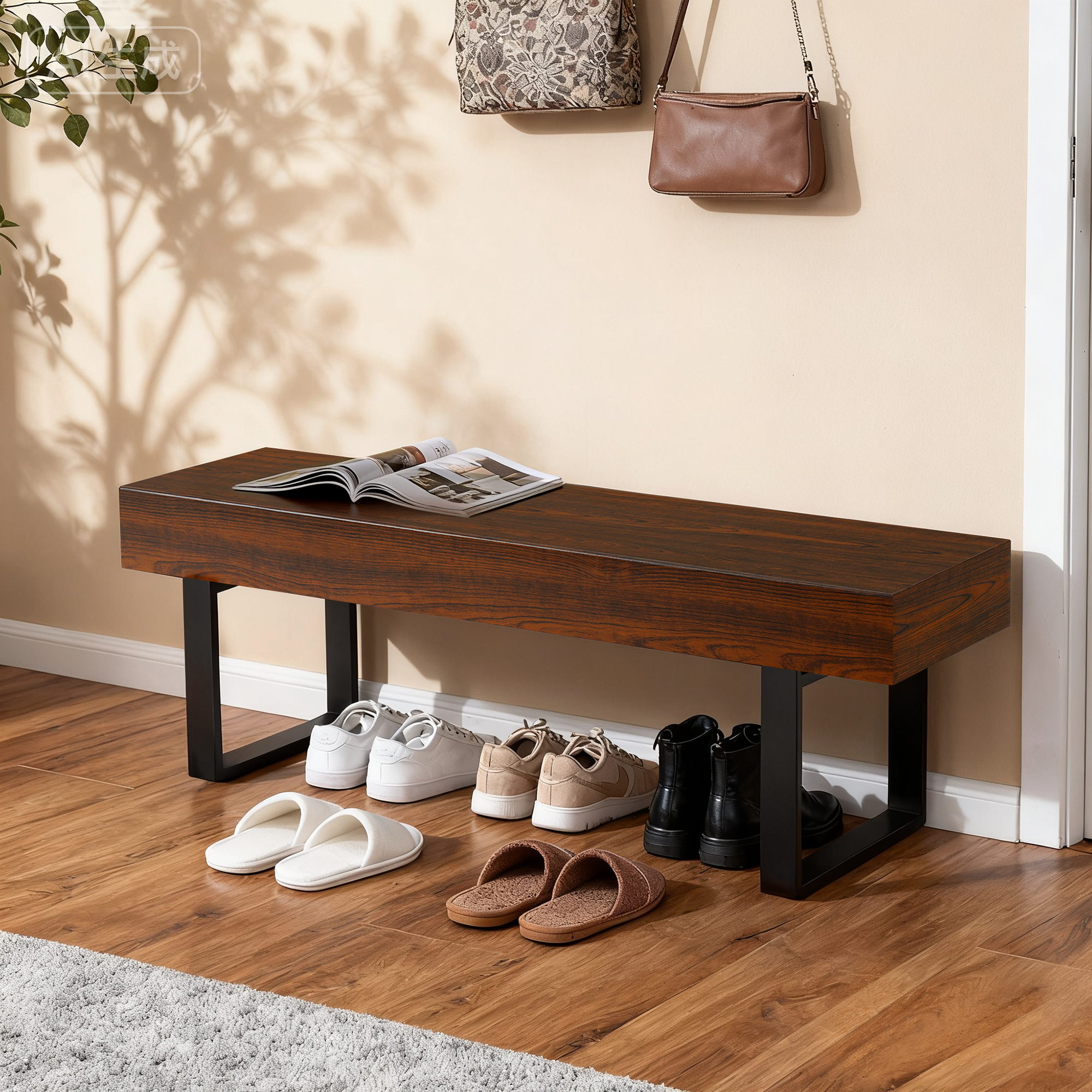59  Wood Bench For Bedroom End Of Bed, Farmhouse Indoor Kitchen Table Benches,Versatile Modern Shoe Bench For Entryway, Espresso