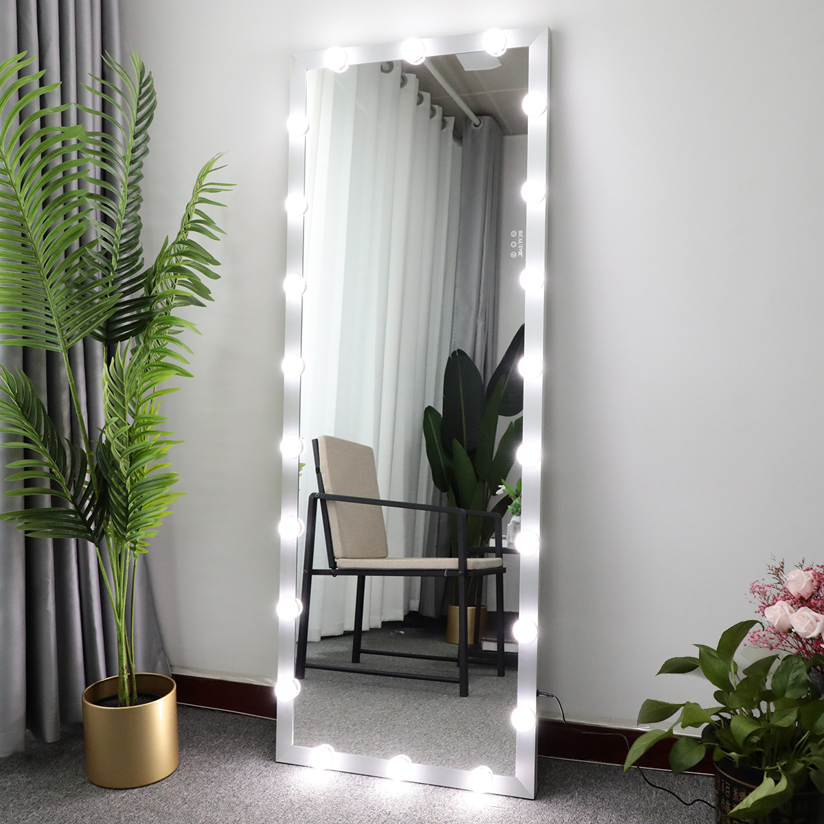 Espejo de cuerpo entero con luces LED, 3 modos de color, 63x24, plateado.