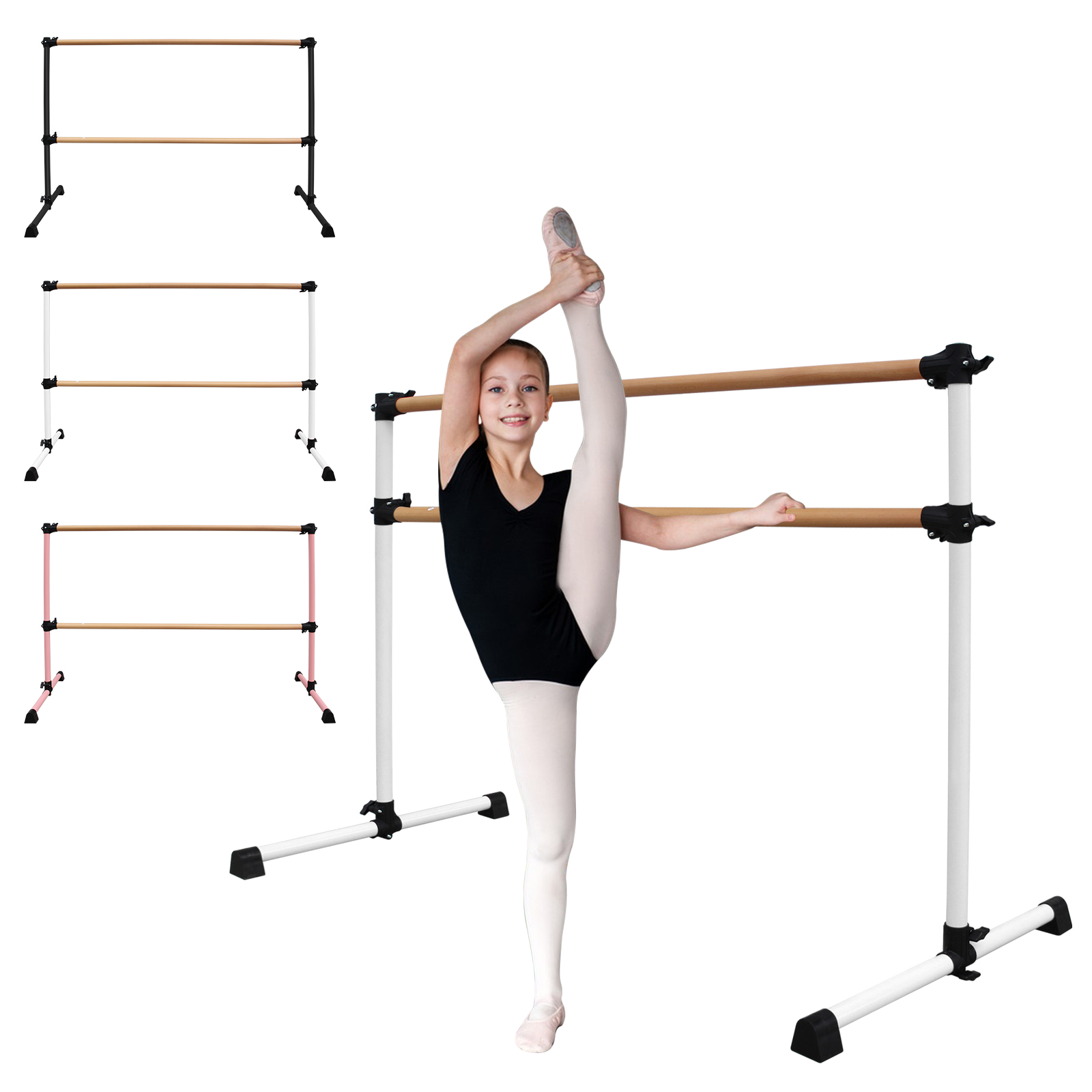 Barra de ballet de madera maciza blanca de 6 pies, ajustable 6.7-46 pulgadas