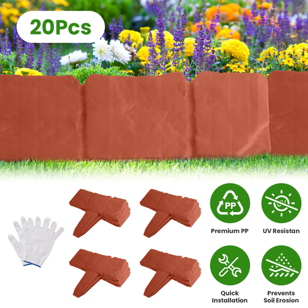 Borde de jardín de plástico entrelazado, 20 piezas, 16 pies, flexible, para paisajismo