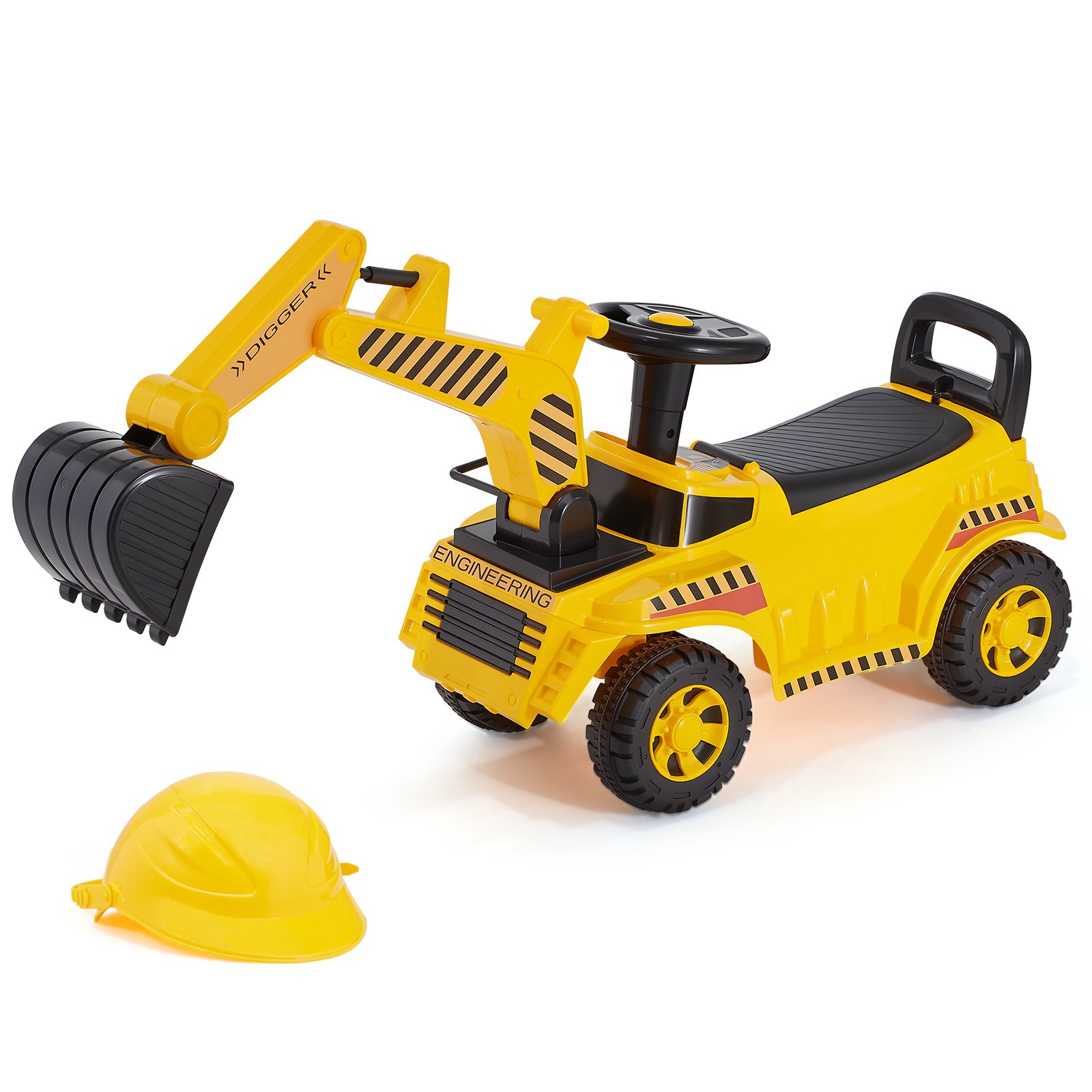 Ride On Toddler Car, Push Car For Toddler 19 To 36 Months, Excavator Digger Toy With Helmet & Music, 55 Lbs Load Capacity, Foot-to-Floor Walker For Kids, Yellow