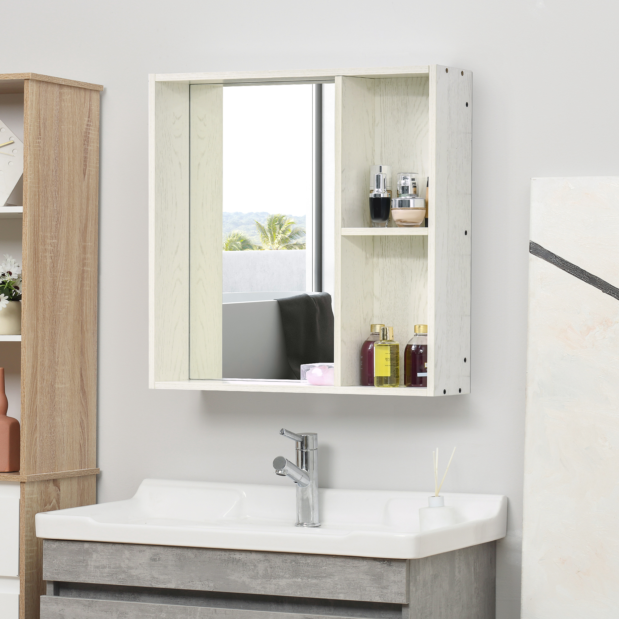 31.5" x 25.5" Bathroom Medicine Cabinet with Mirror, Storage Shelf, Over Toilet Bathroom Cabinet Wall Mounted for Living Room and Laundry Room, White