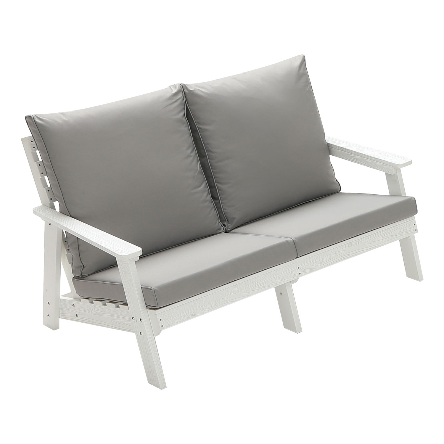 Sofá biplaza HIPS con cojín, grano de madera, para jardín exterior, blanco gris